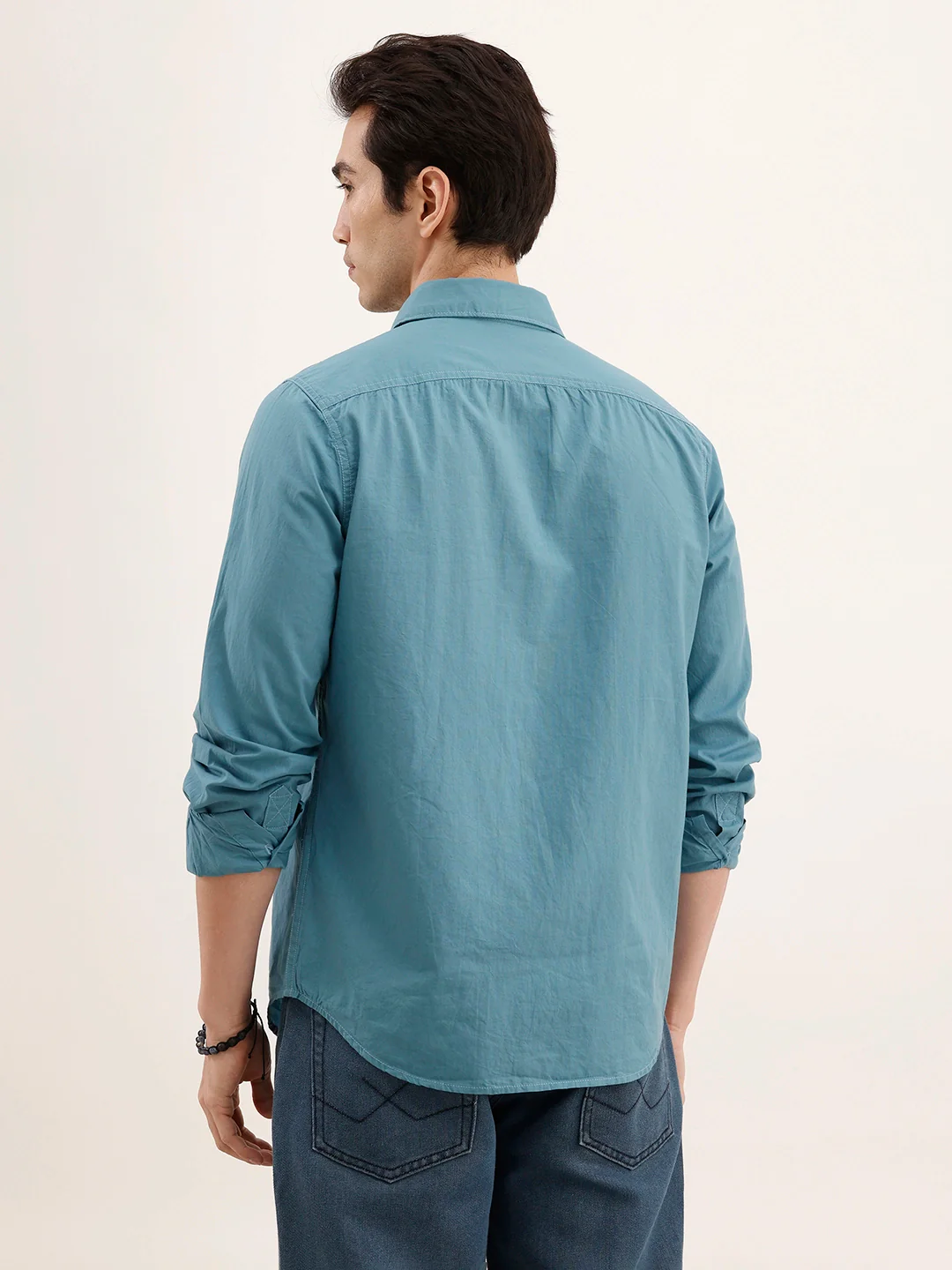 Solid Regular Fit 100% Cotton Shirt | Teal - Image 3