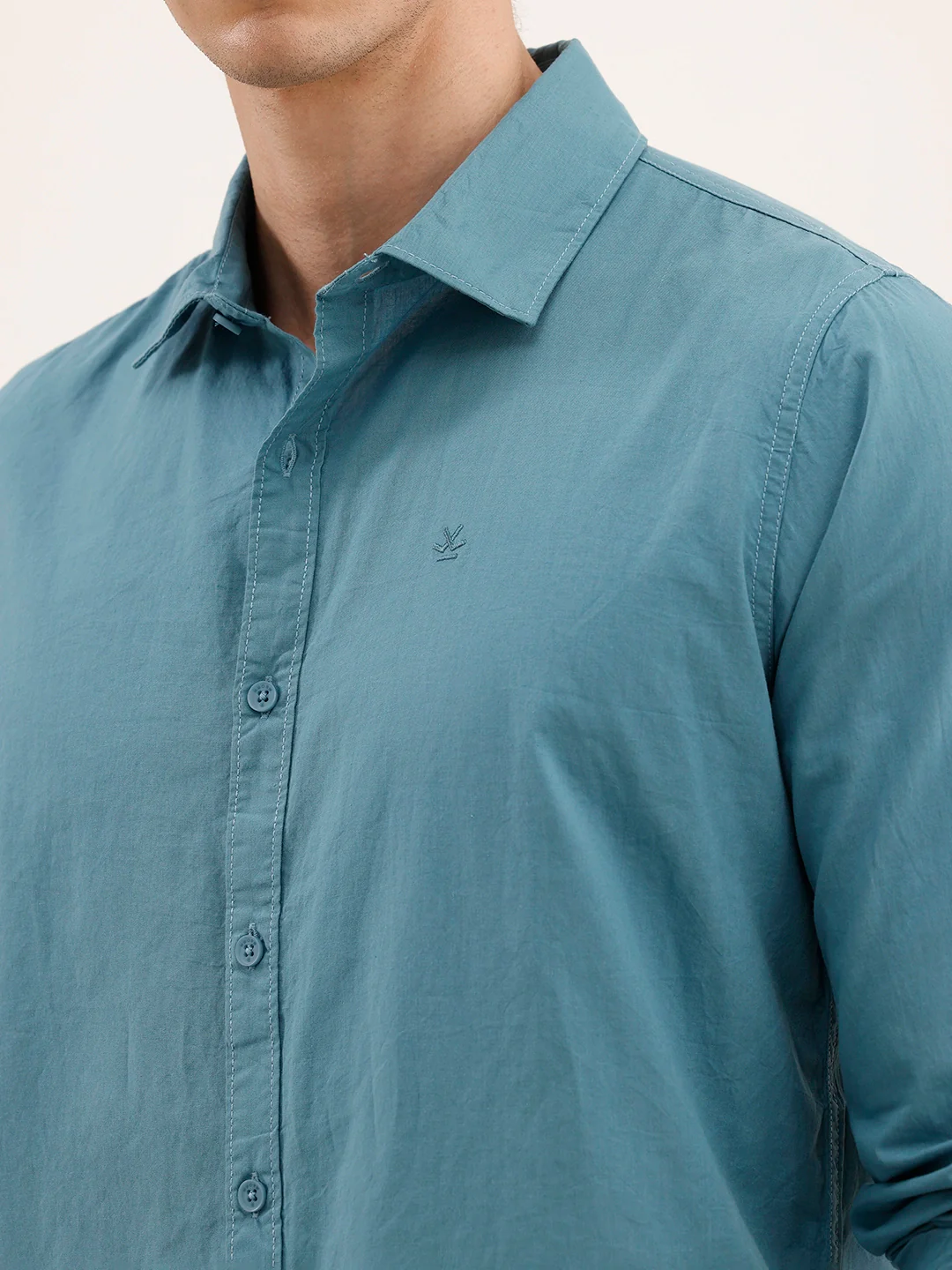 Solid Regular Fit 100% Cotton Shirt | Teal - Image 5