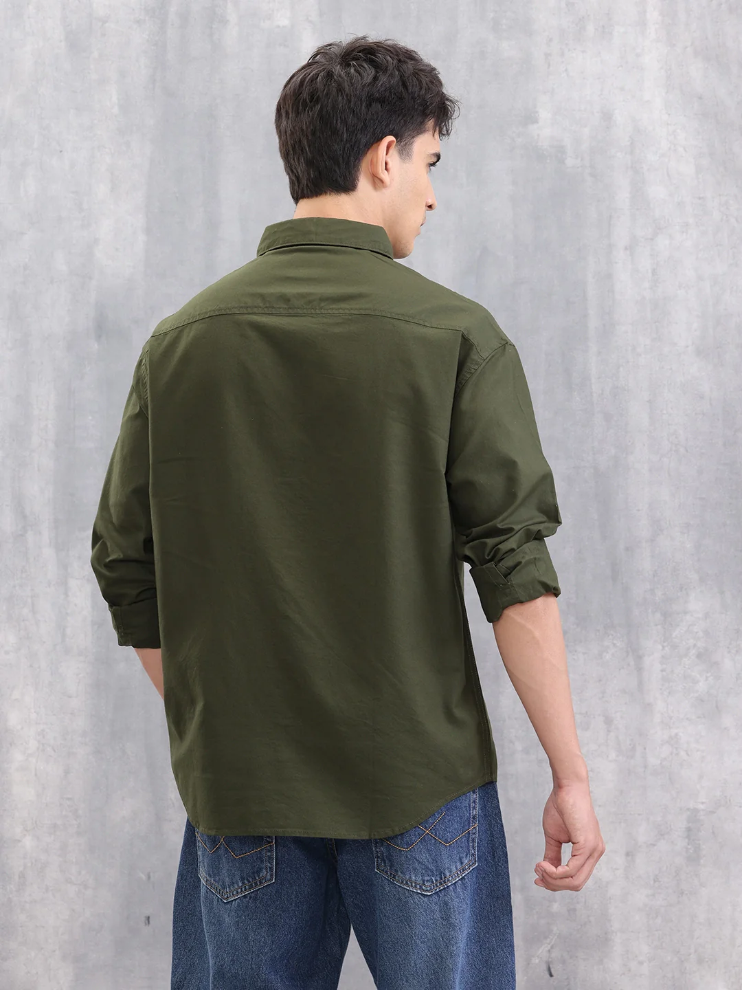 Solid Regular Fit Cotton Shirt | Olive - Image 3