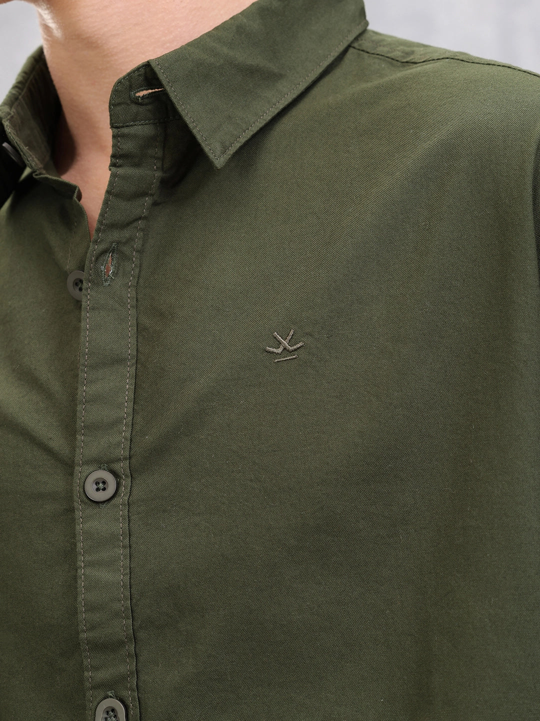 Solid Regular Fit Cotton Shirt | Olive - Image 4