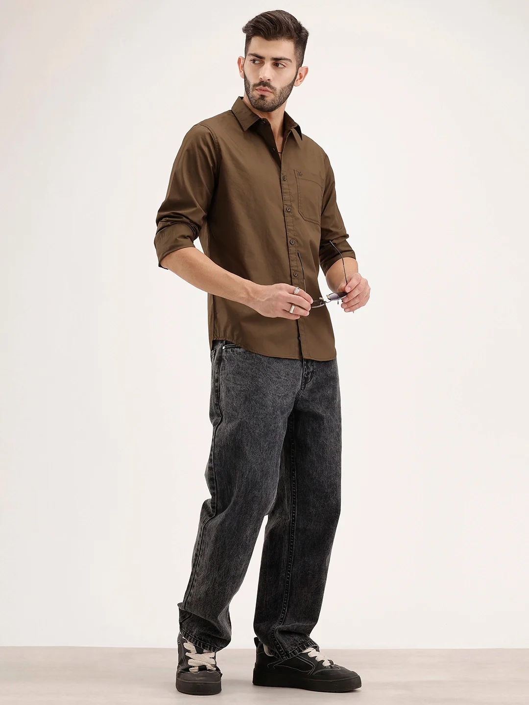 Solid Regular Fit Full Sleeve Shirt | Brown - Image 2