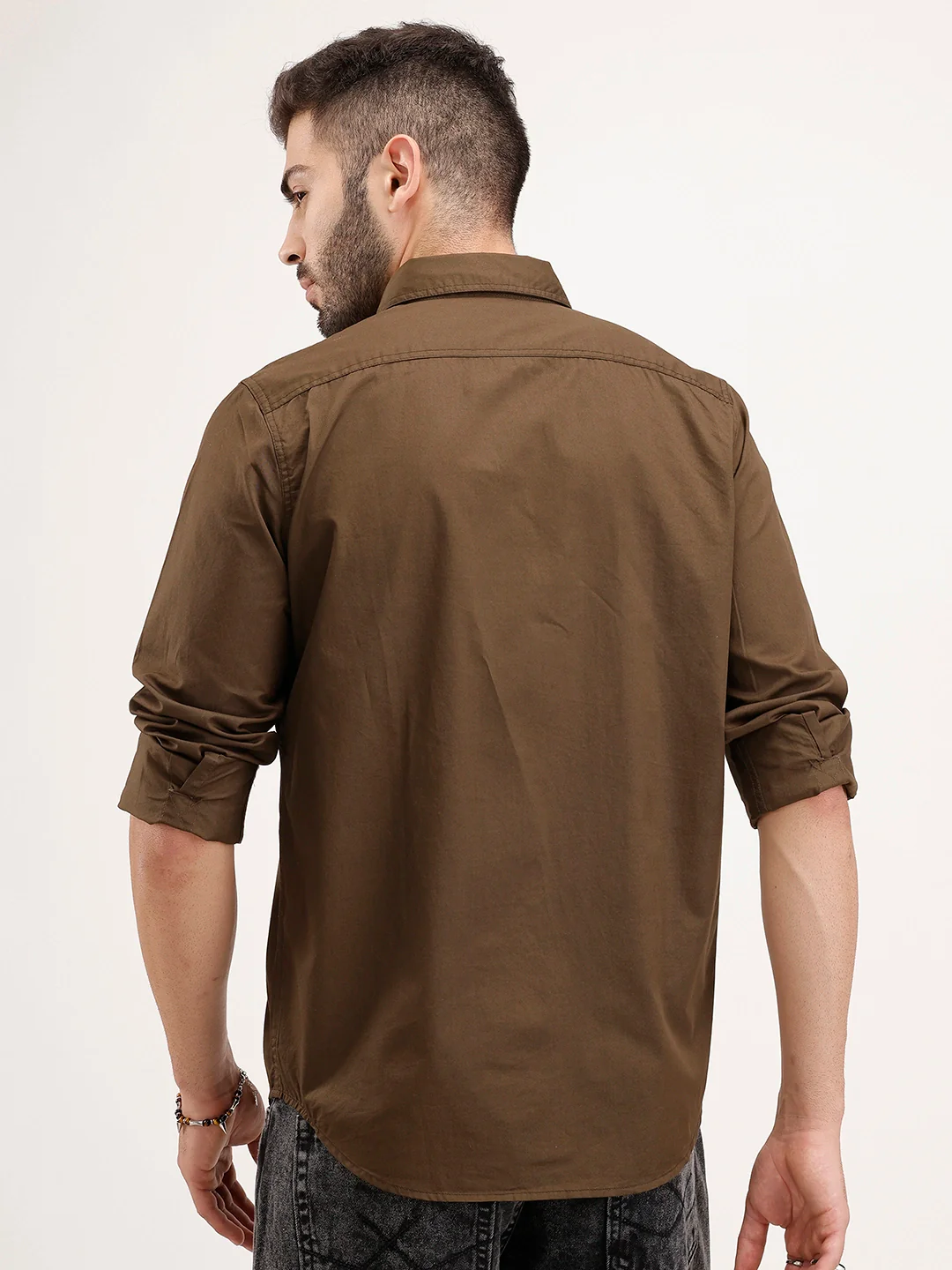 Solid Regular Fit Full Sleeve Shirt | Brown - Image 3