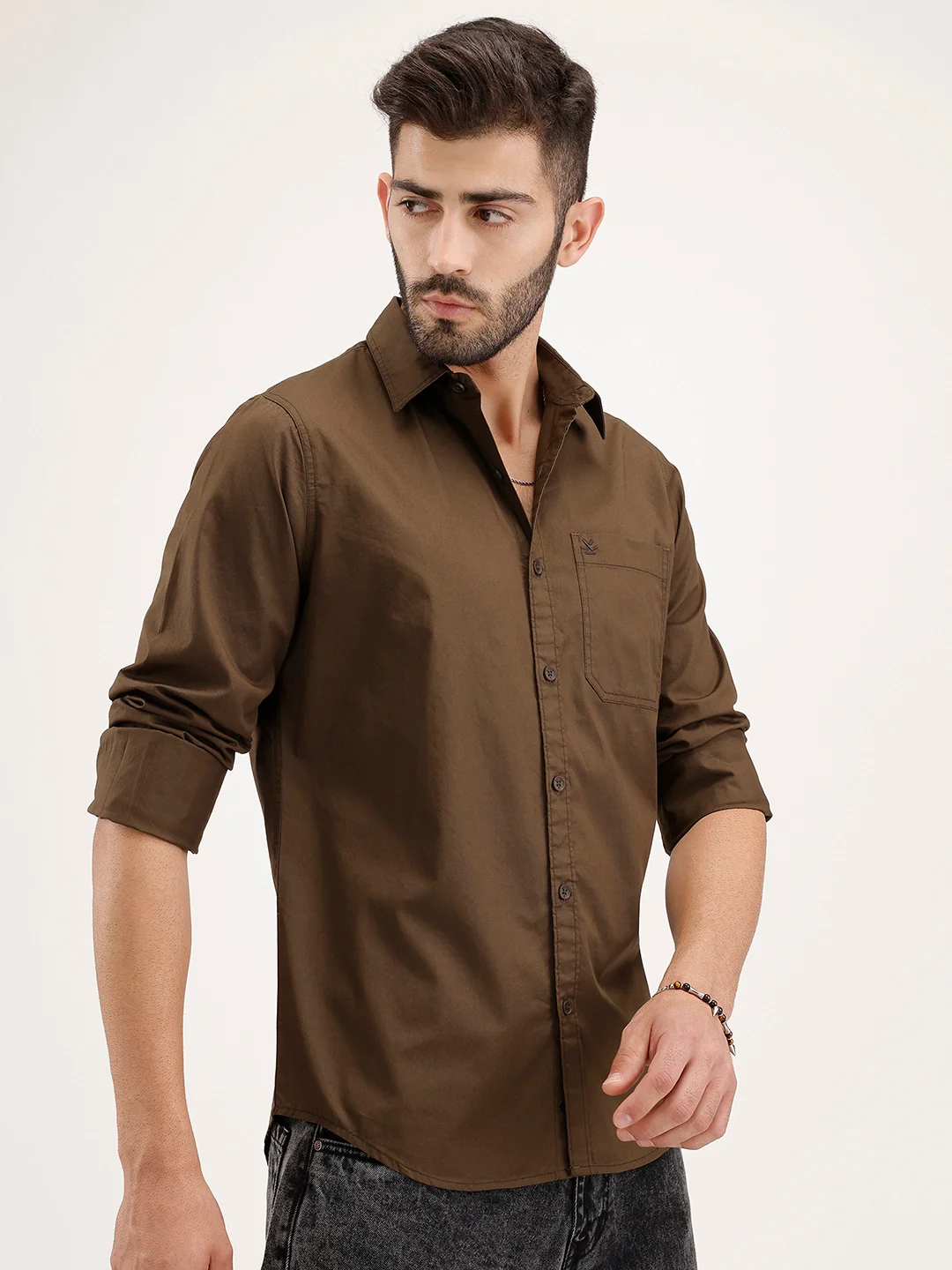 Solid Regular Fit Full Sleeve Shirt | Brown - Image 4