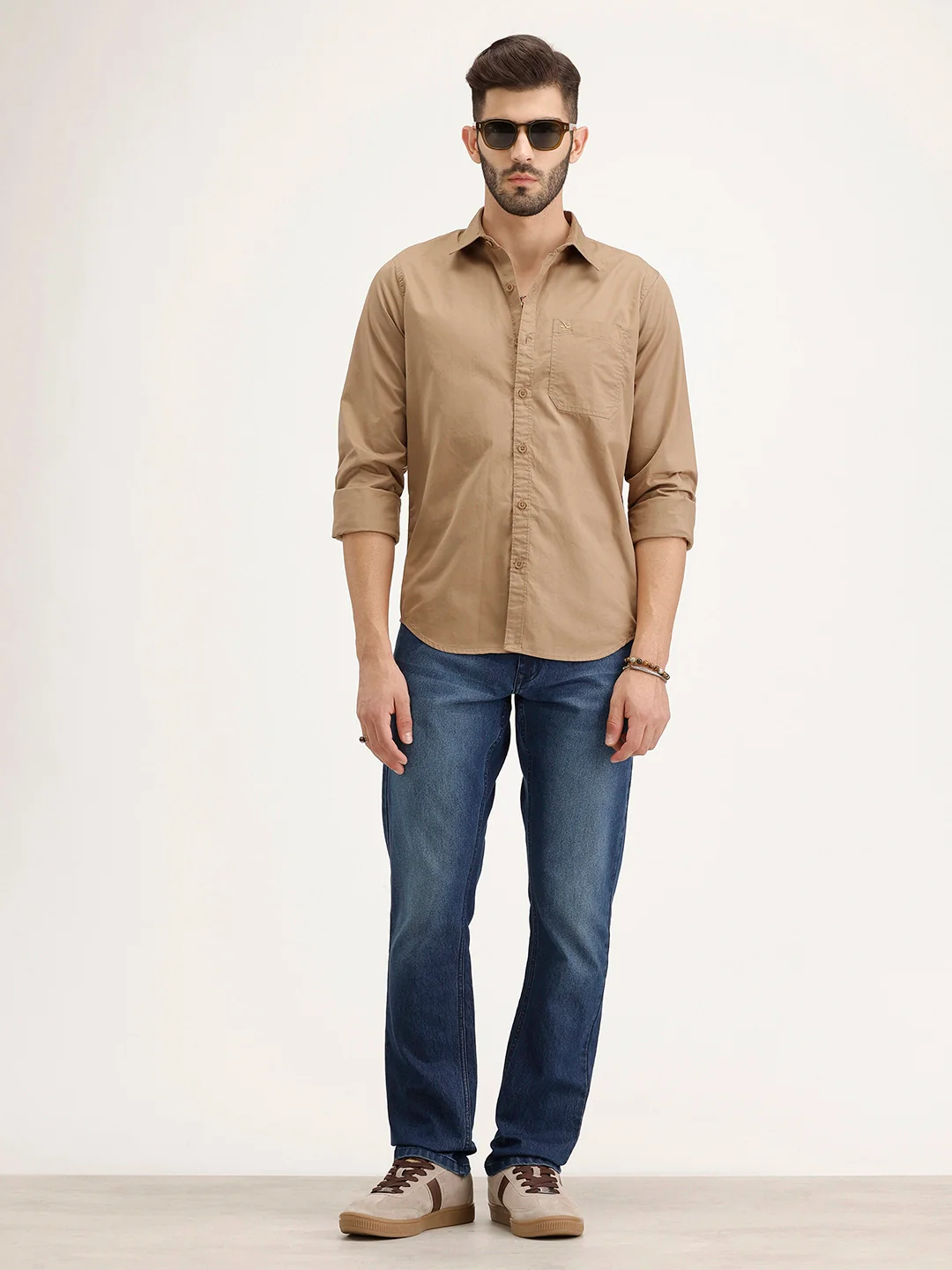Solid Regular Fit Full Sleeve Shirt | Khaki - Image 2