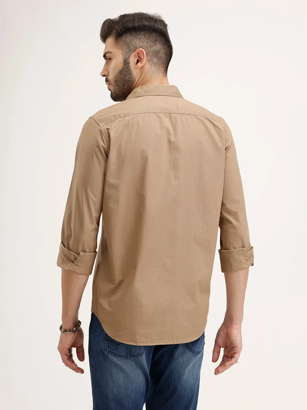Solid Regular Fit Full Sleeve Shirt | Khaki - Image 3