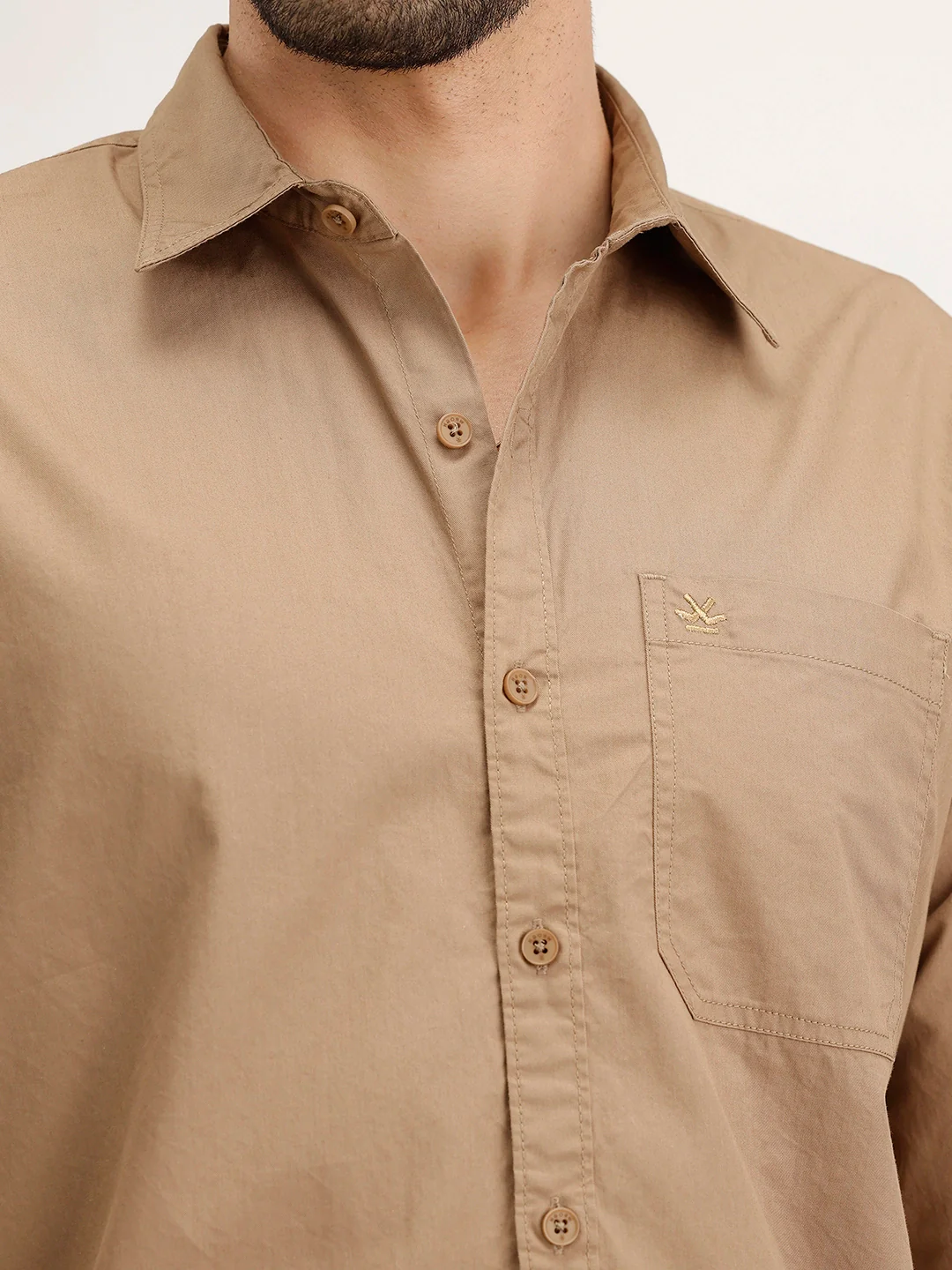 Solid Regular Fit Full Sleeve Shirt | Khaki - Image 5