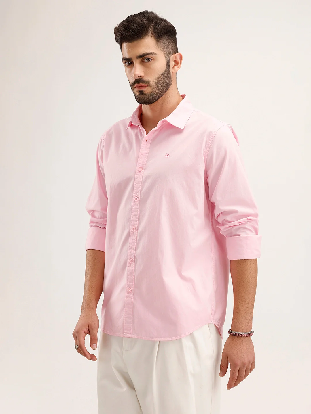 Solid Regular Fit Full Sleeve Shirt | Pink - Image 4