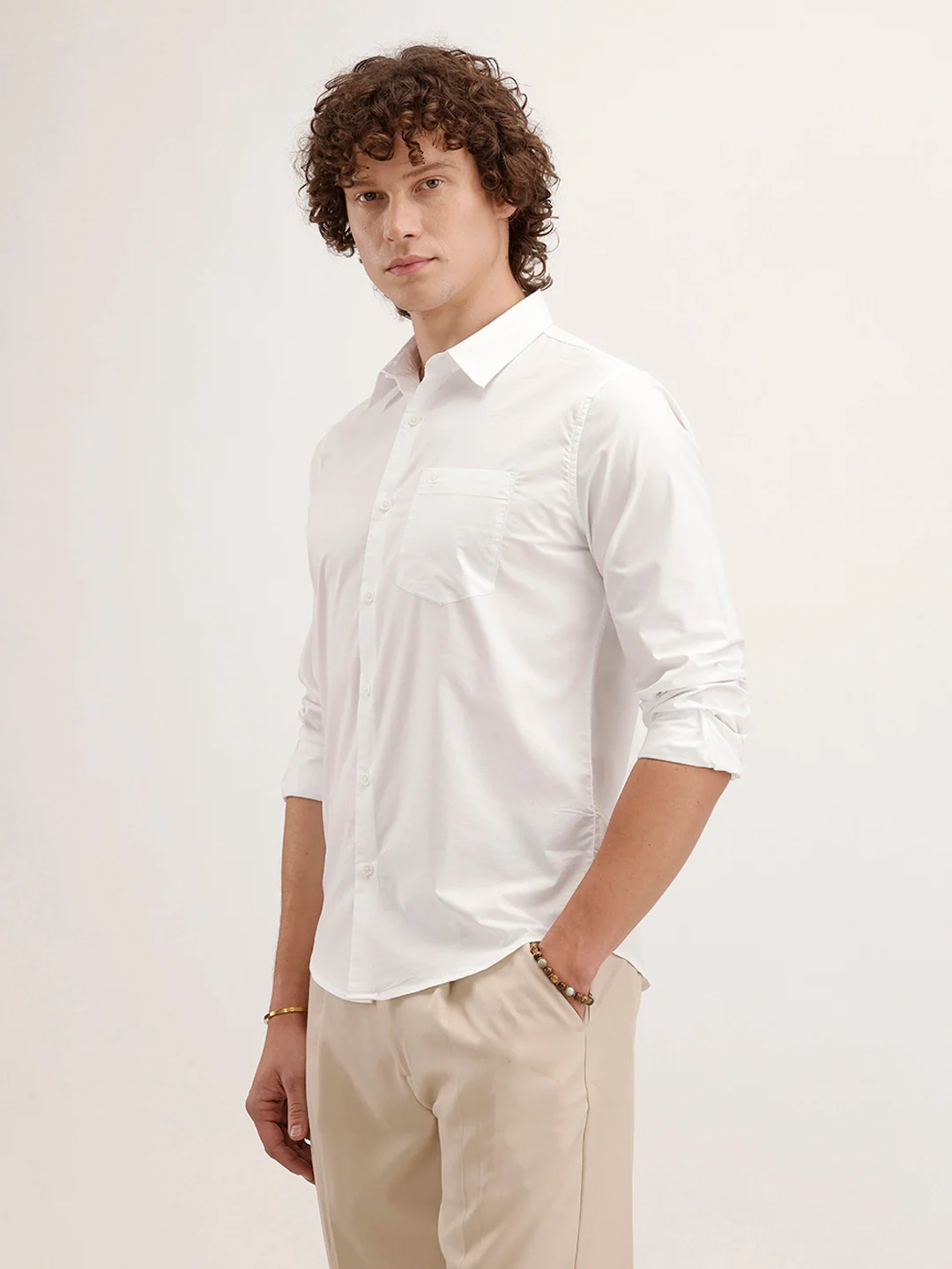 Solid Regular Fit Full Sleeve Shirt | White - Image 4