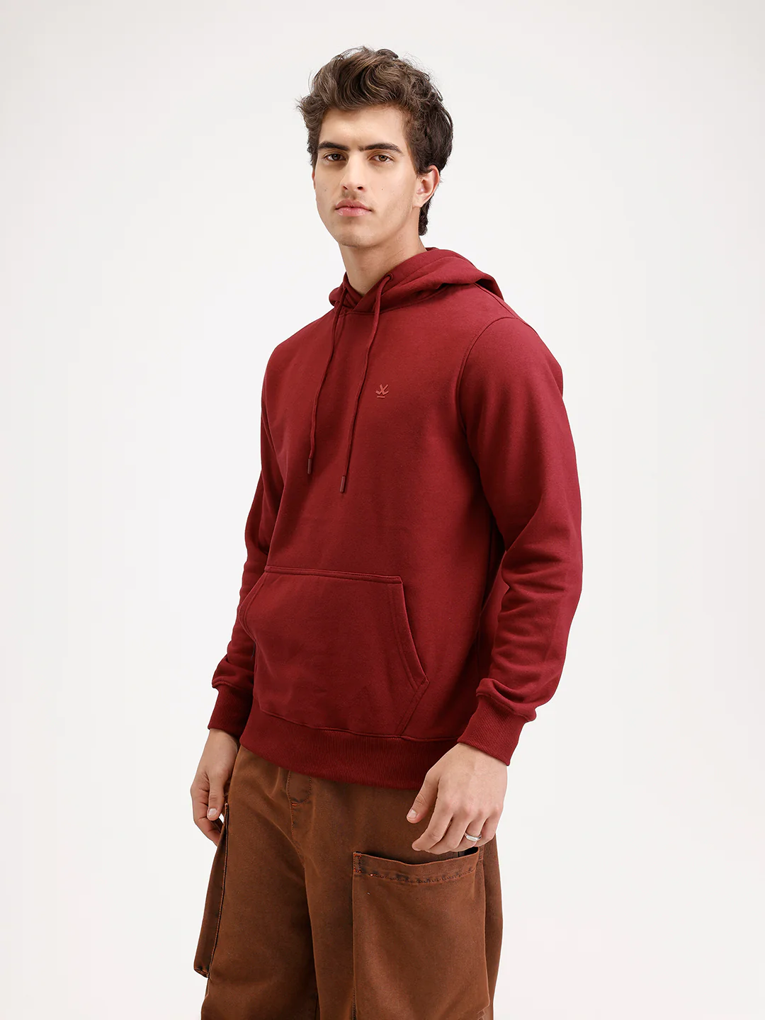 Solid Regular Fit Hoodie  | Maroon - Image 3