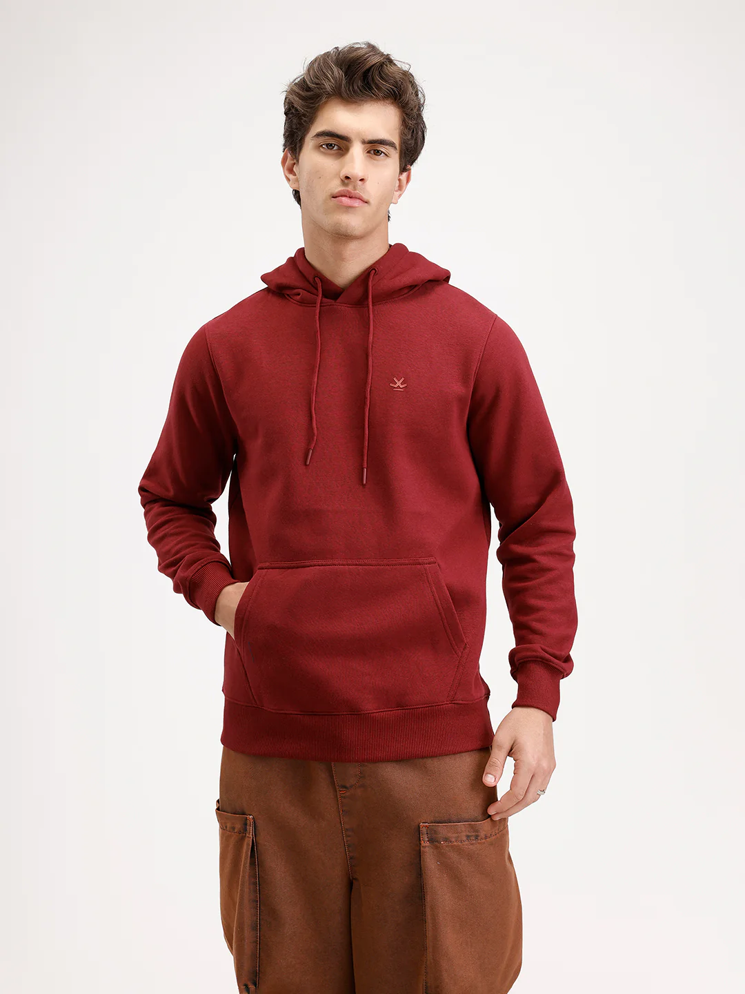 Solid Regular Fit Hoodie  | Maroon - Image 5