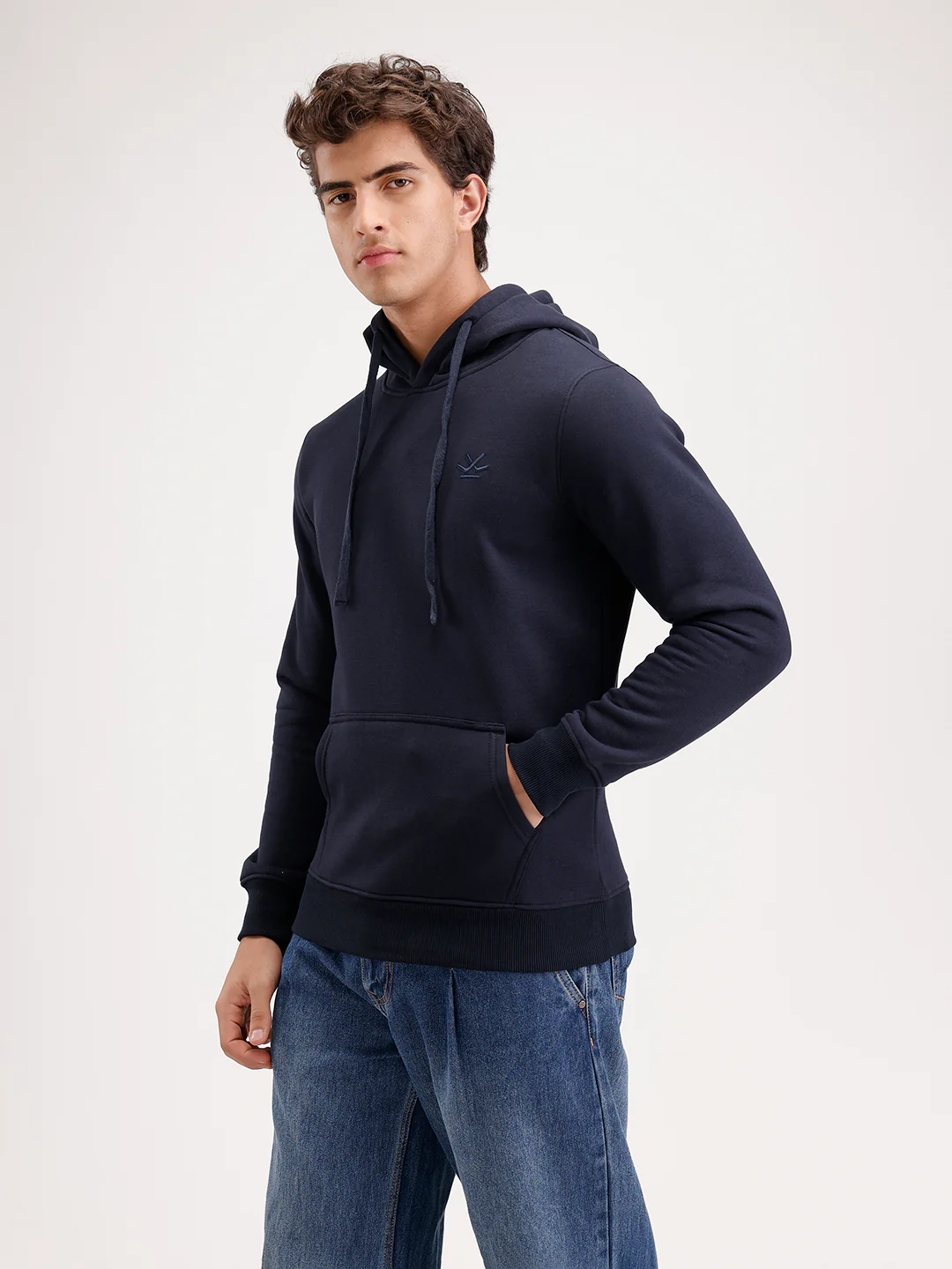 Solid Regular Fit Hoodie  | Navy Blue - Image 4