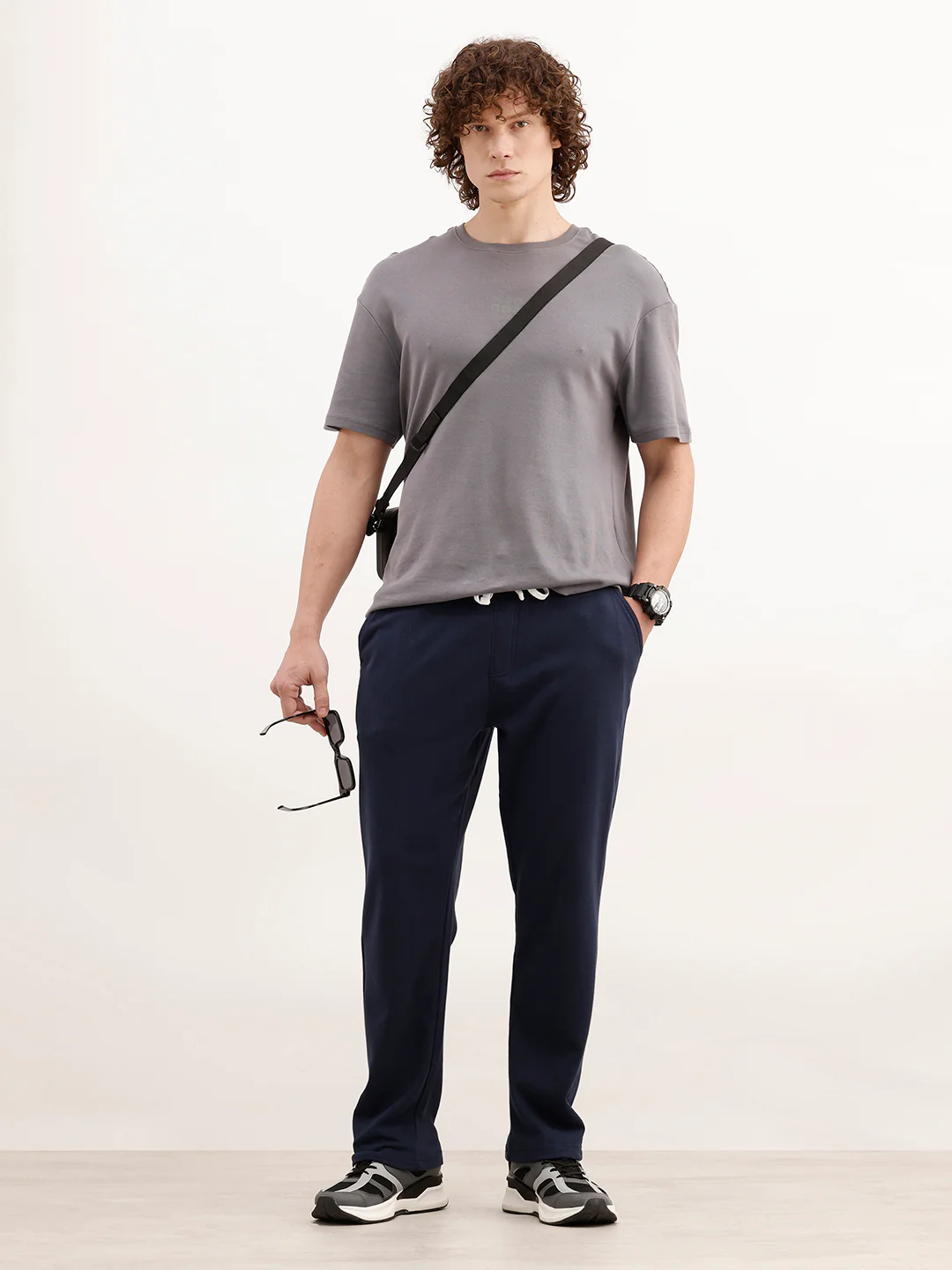 Solid Regular Fit Knitted Jogger | Navy Blue - Image 2