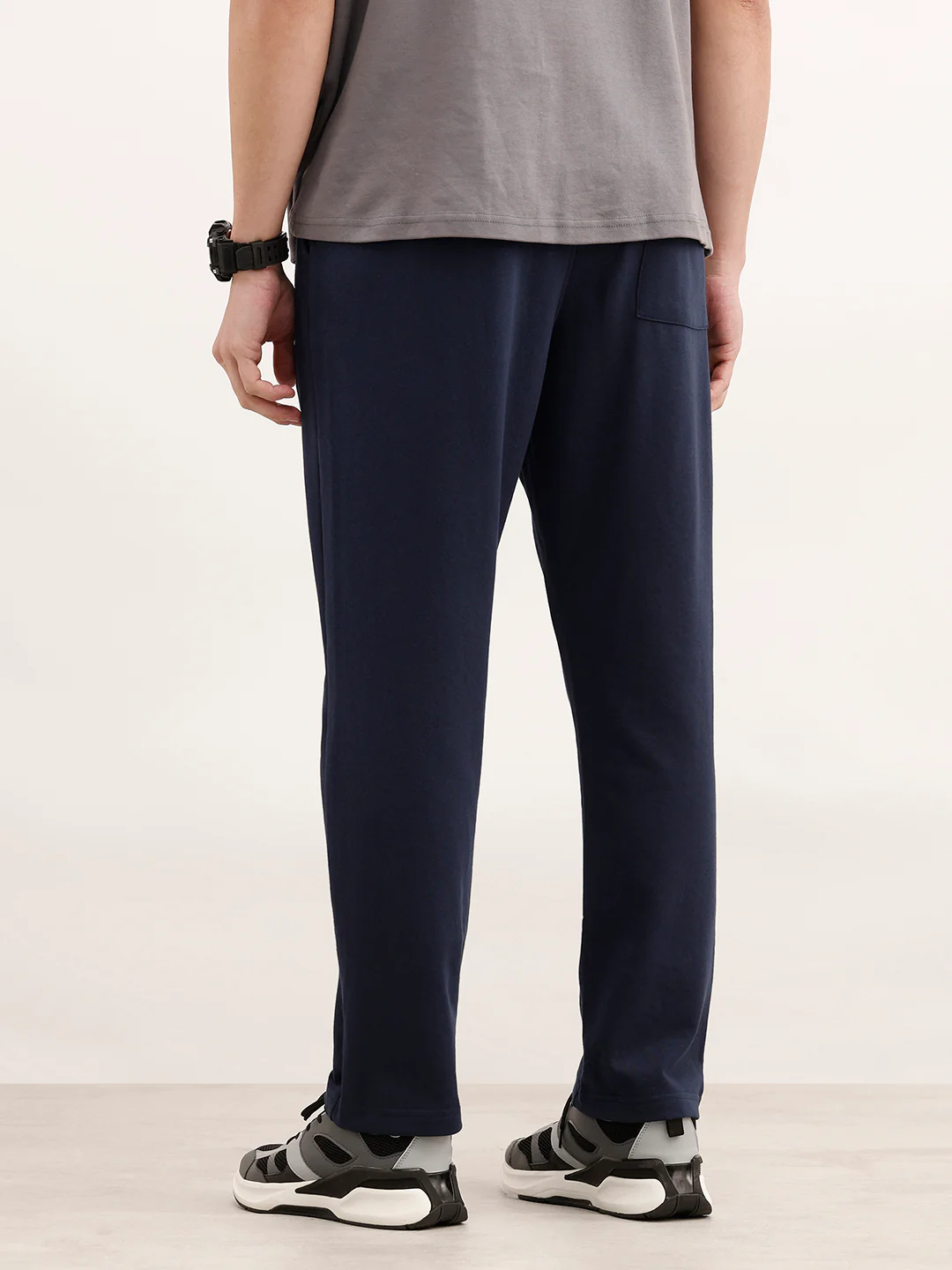 Solid Regular Fit Knitted Jogger | Navy Blue - Image 3