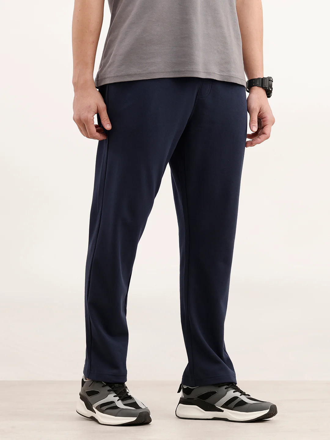 Solid Regular Fit Knitted Jogger | Navy Blue - Image 4