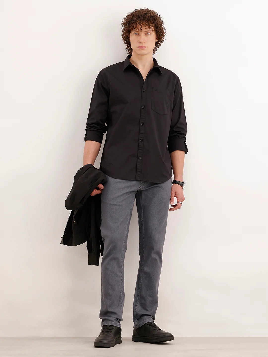 Solid Regular Fit Shirt | Black - Image 2