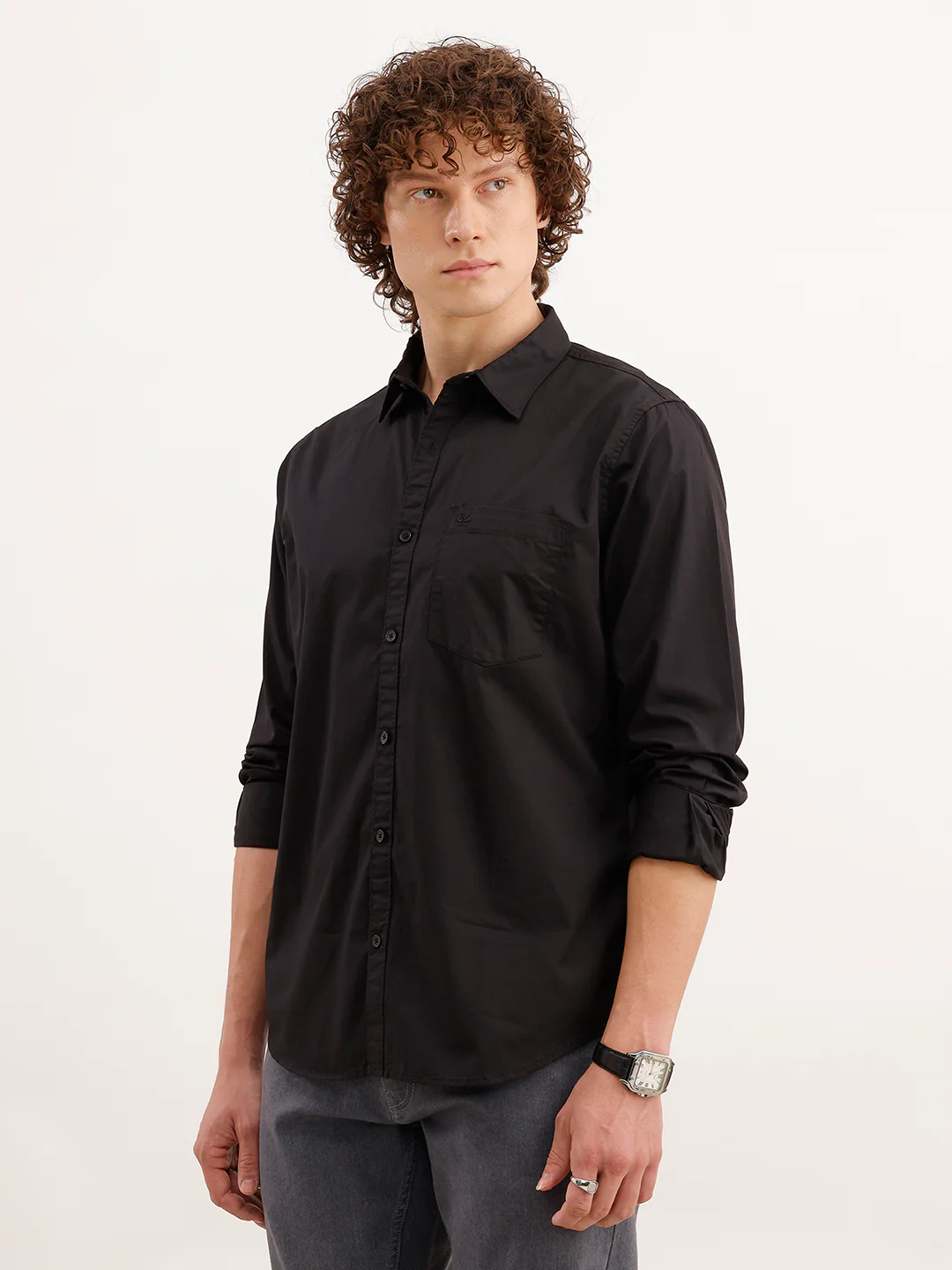 Solid Regular Fit Shirt | Black - Image 4
