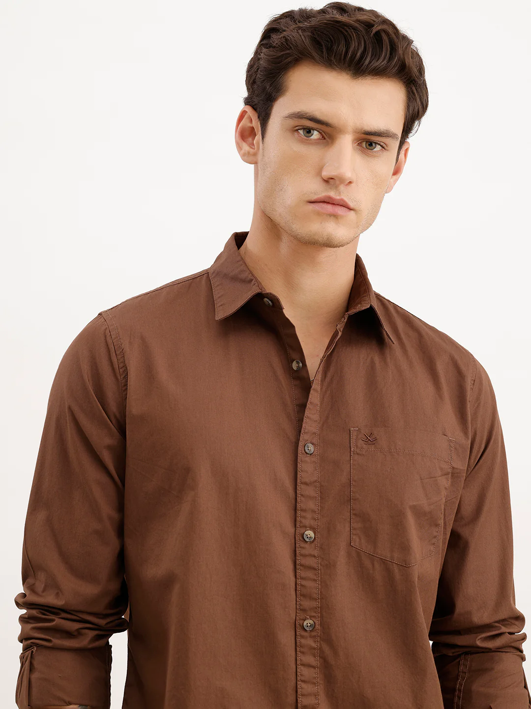 Solid Regular Fit Shirt | Brown - Image 6