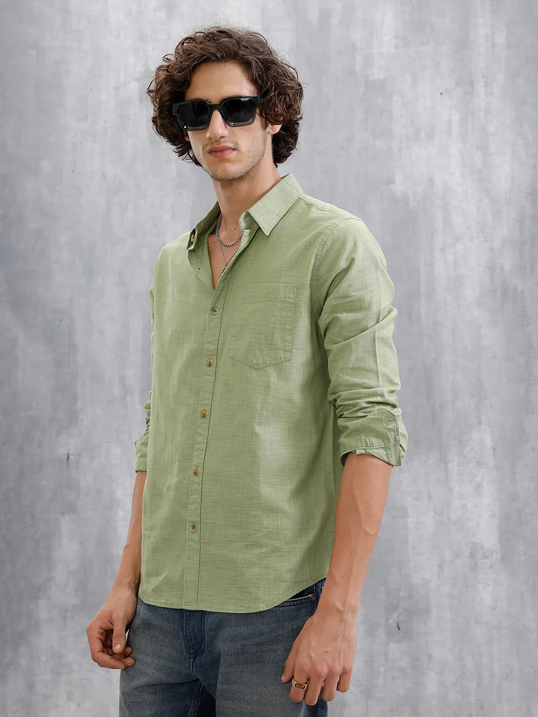 Solid Regular Fit Shirt | Green - Image 4