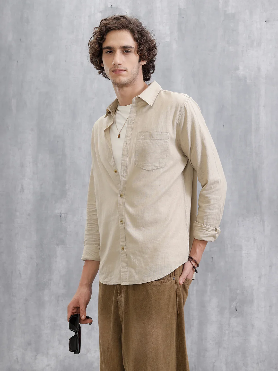 Solid Regular Fit Shirt  | Khaki - Image 4