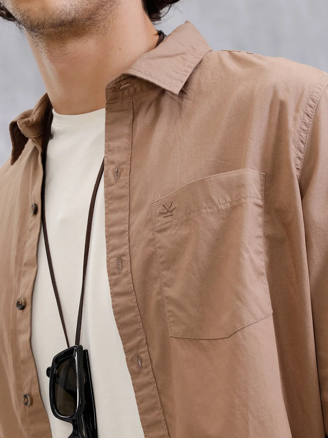 Solid Regular Fit Shirt  | Khaki - Image 5