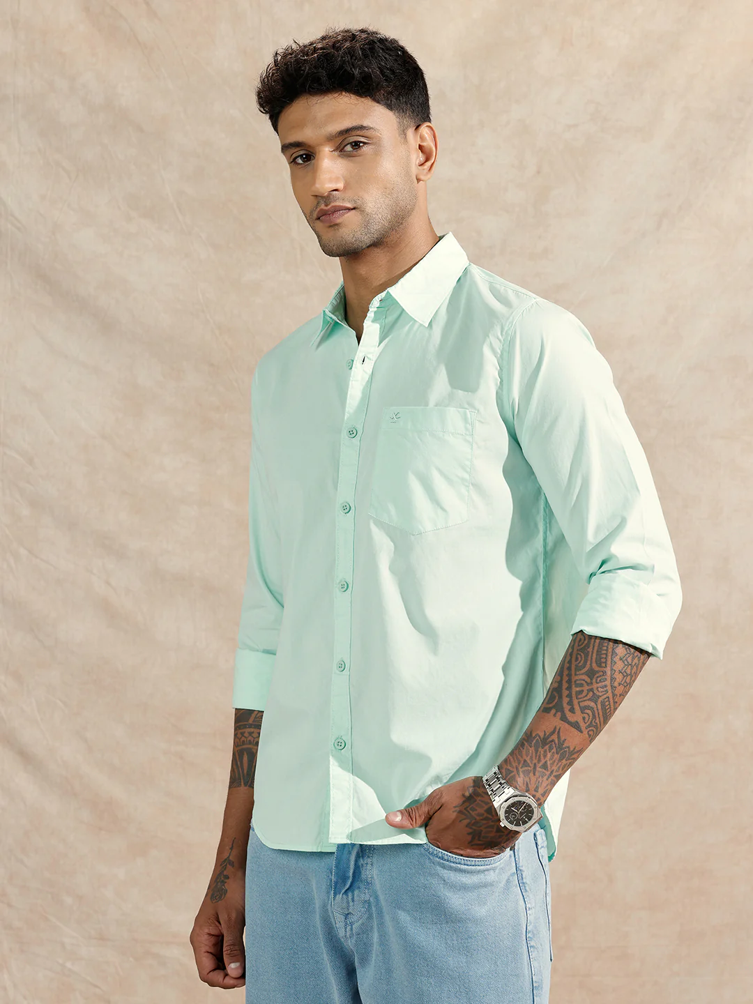 Solid Regular Fit Shirt | Light Green - Image 4