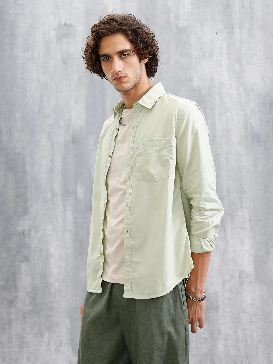 Solid Regular Fit Shirt | Light Green - Image 4