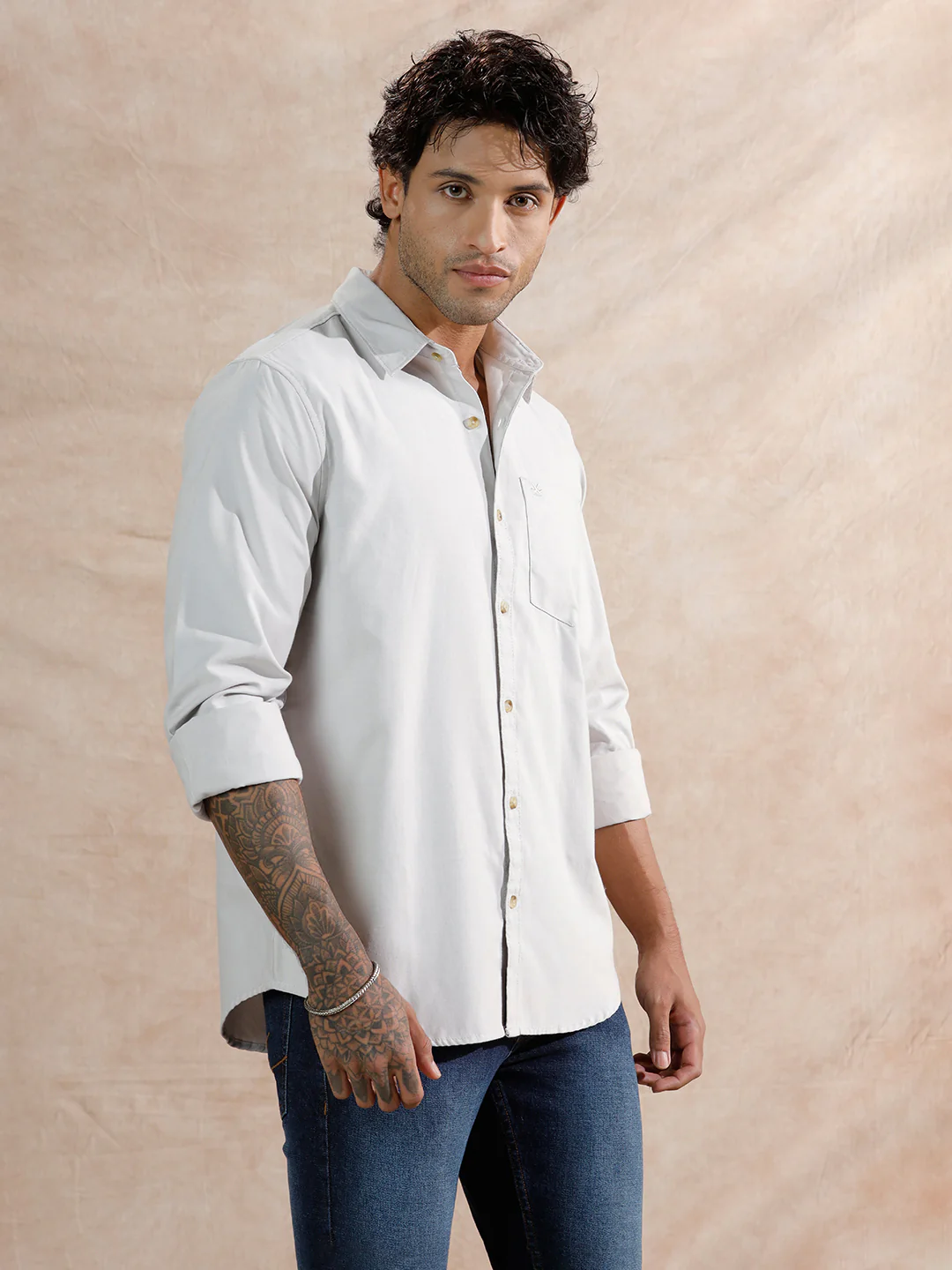 Solid Regular Fit Shirt | Light Grey - Image 4