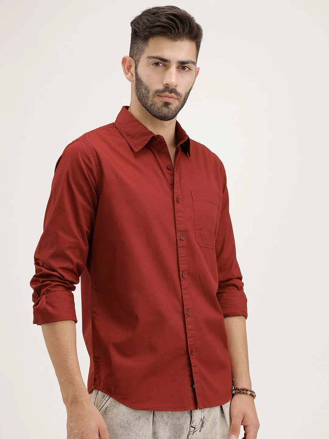 Solid Regular Fit Shirt | Maroon - Image 4