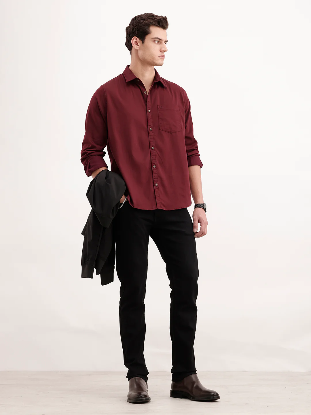 Solid Regular Fit Shirt | Maroon - Image 2