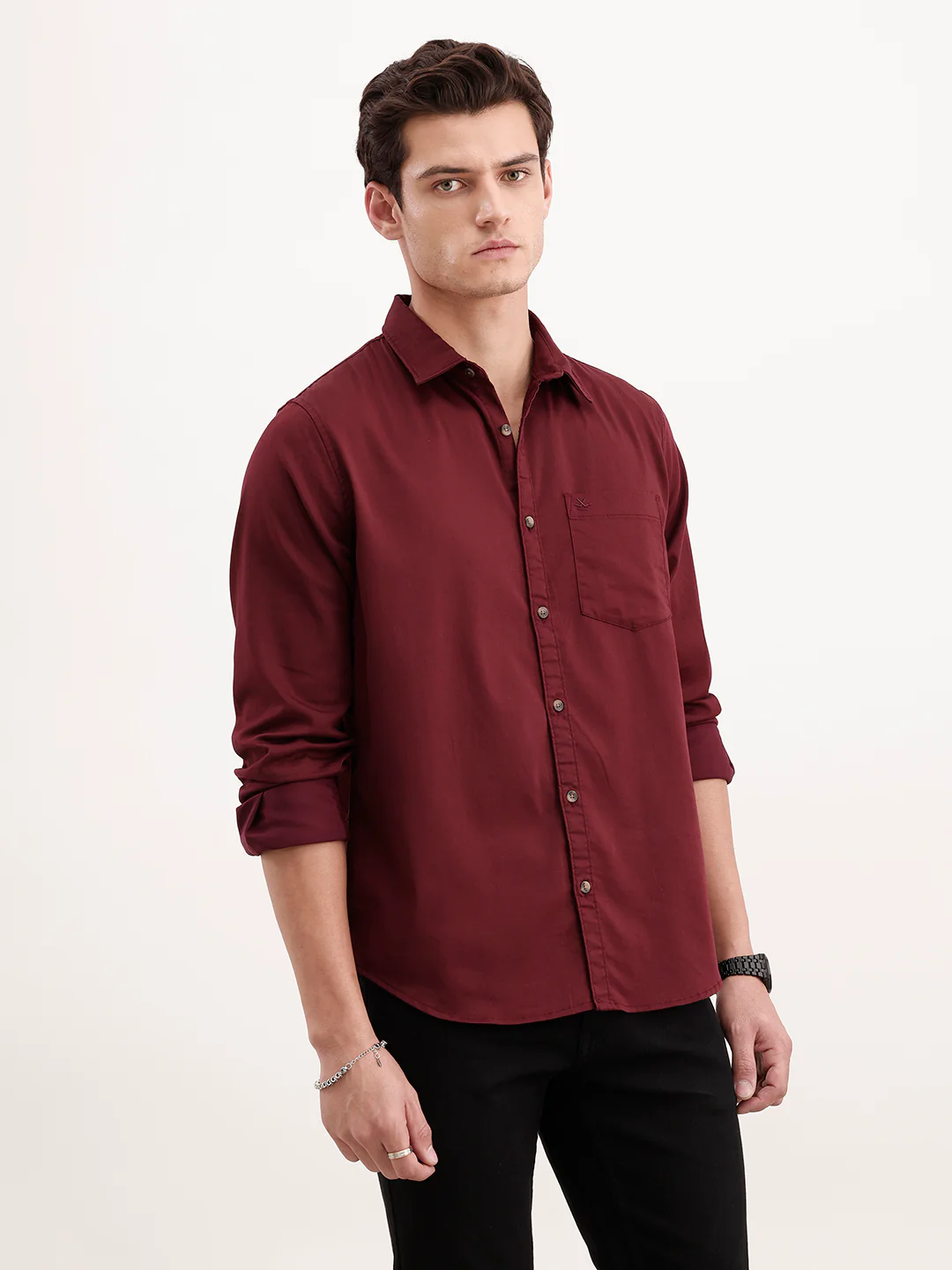 Solid Regular Fit Shirt | Maroon - Image 4