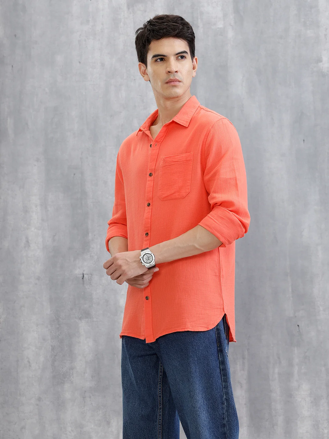 Solid Regular Fit Shirt | Orange - Image 4