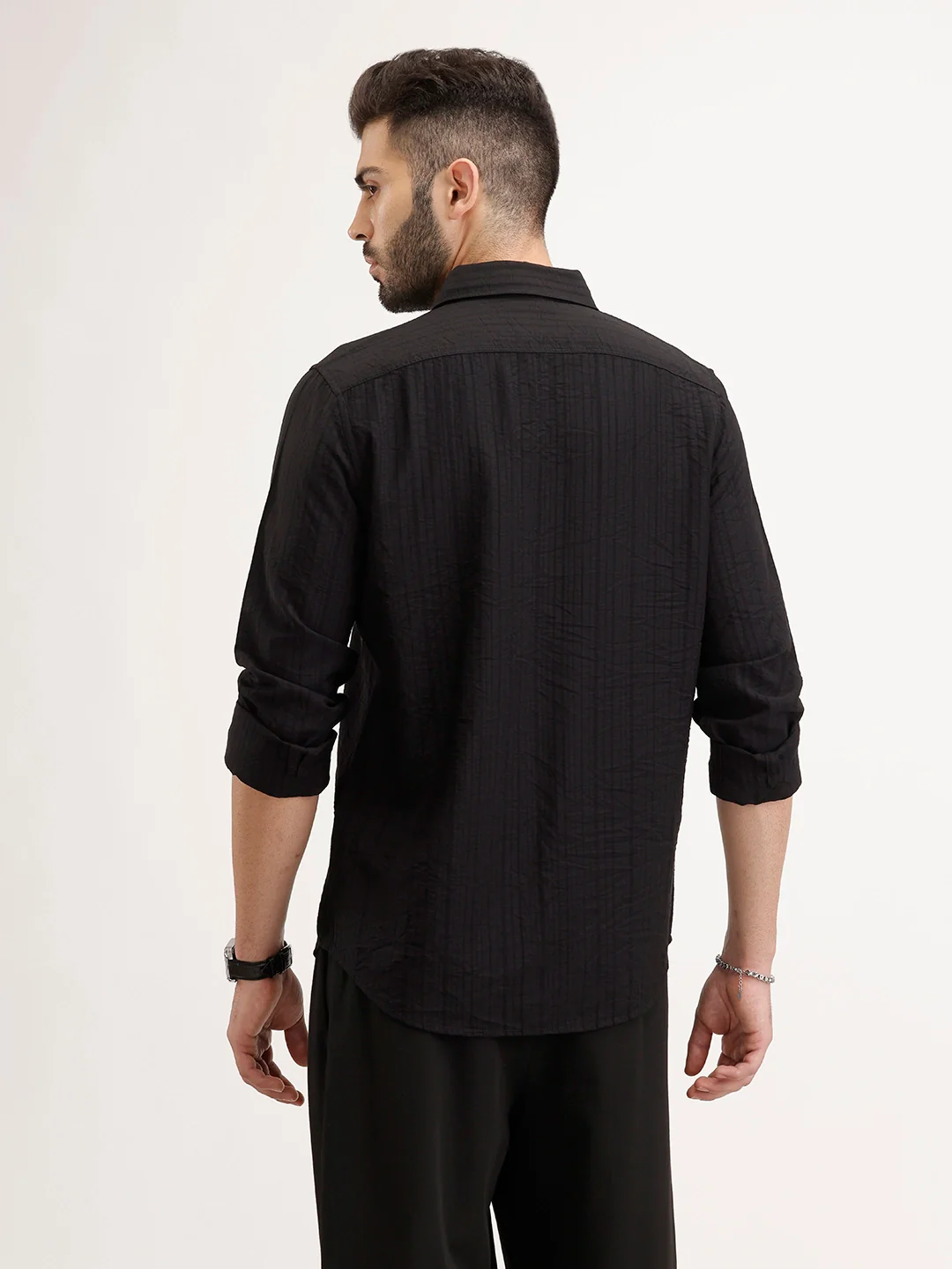 Solid Regular Fit Textured Shirt | Black - Image 3