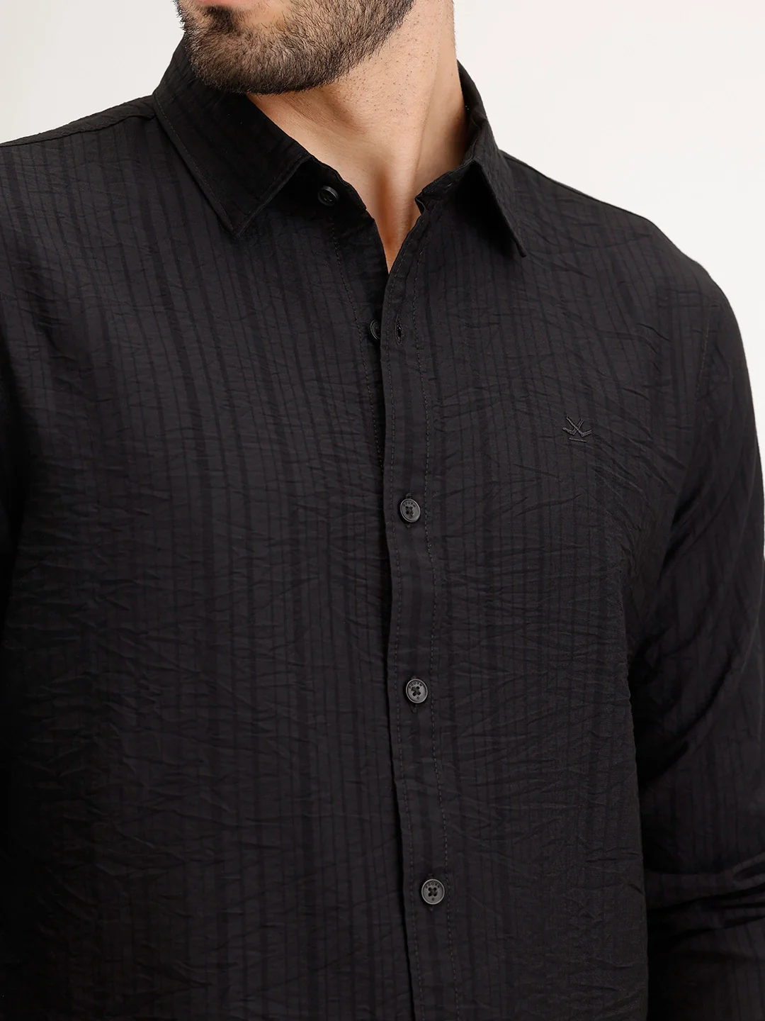 Solid Regular Fit Textured Shirt | Black - Image 5