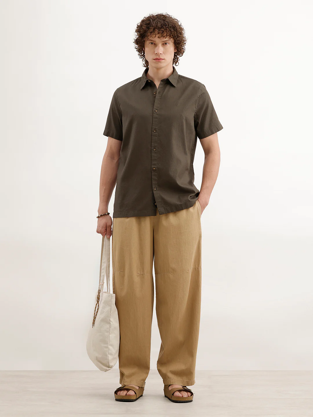 Solid Regular Fit Textured Shirt  | Olive - Image 2
