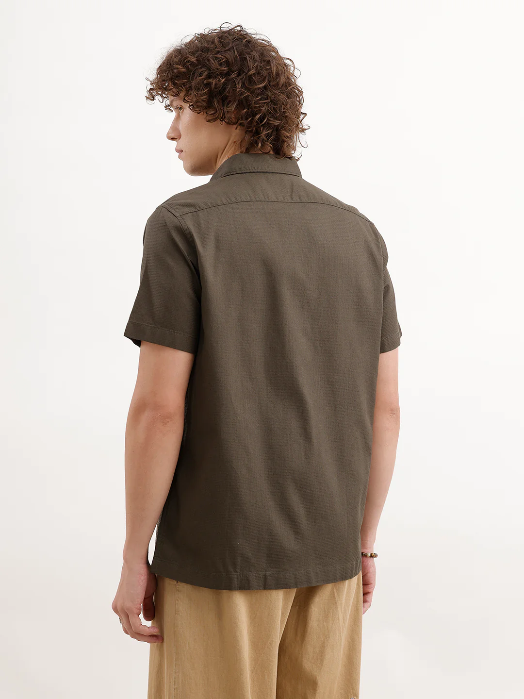 Solid Regular Fit Textured Shirt  | Olive - Image 3