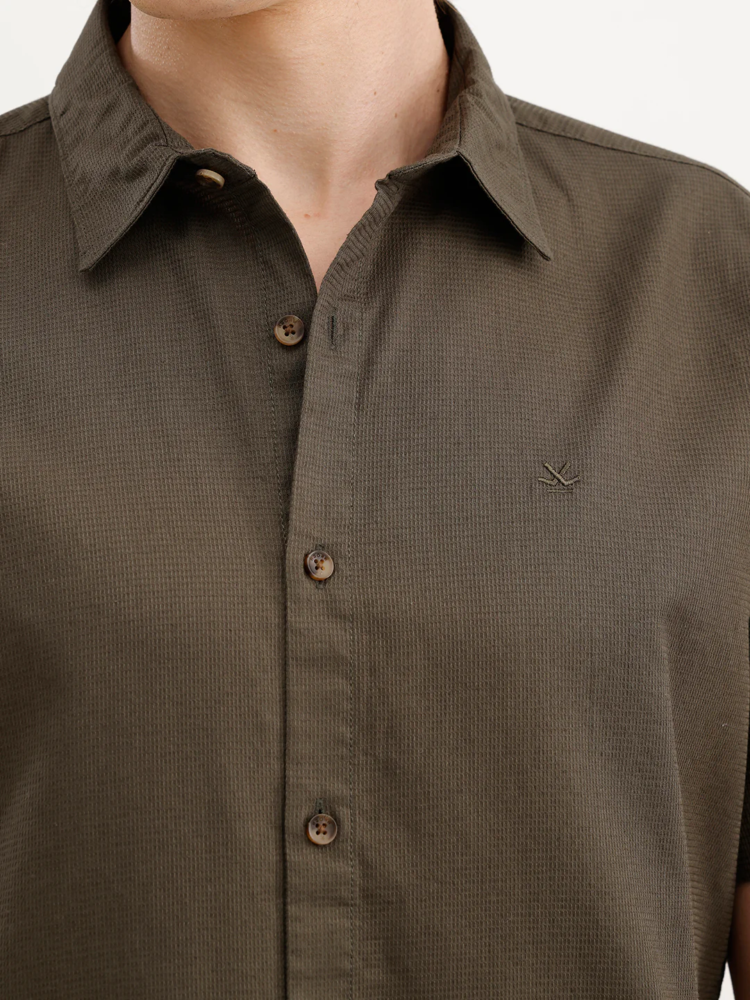 Solid Regular Fit Textured Shirt  | Olive - Image 5