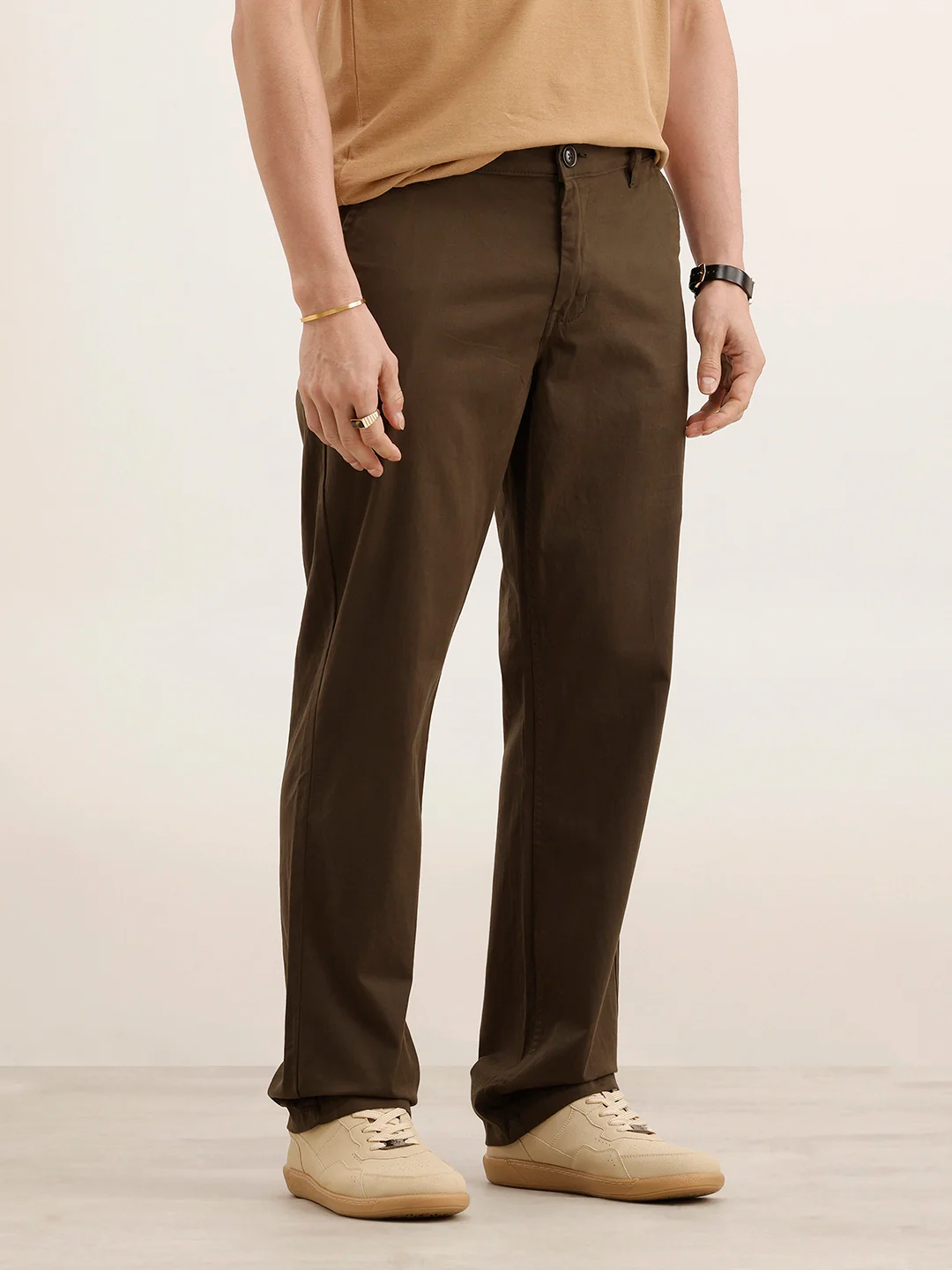 Solid Regular Fit Trouser | Brown - Image 4
