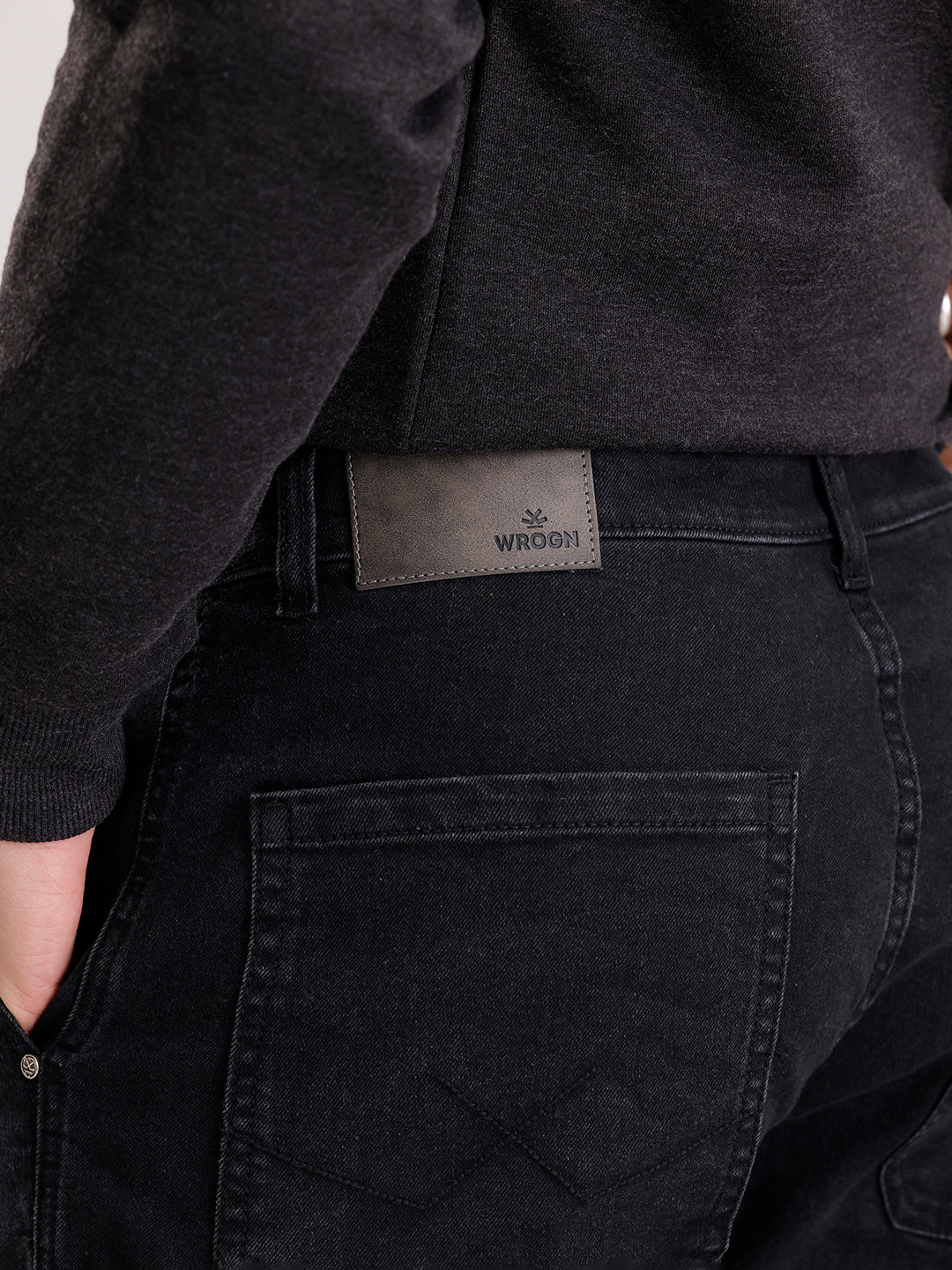 Solid Relaxed Fit Denim Cargo  | Black - Image 6