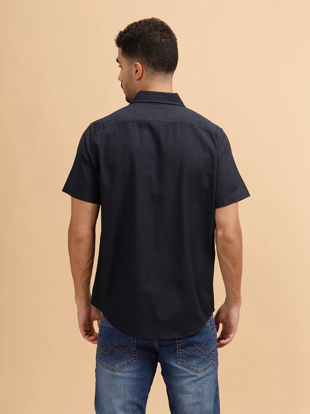 Solid Short Sleeve Regular Fit Shirt | Navy Blue - Image 3