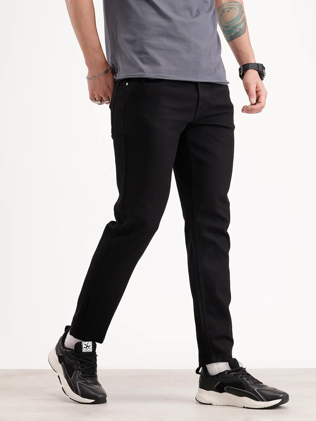 Solid Skinny Crop Denim Jeans | Black - Image 4