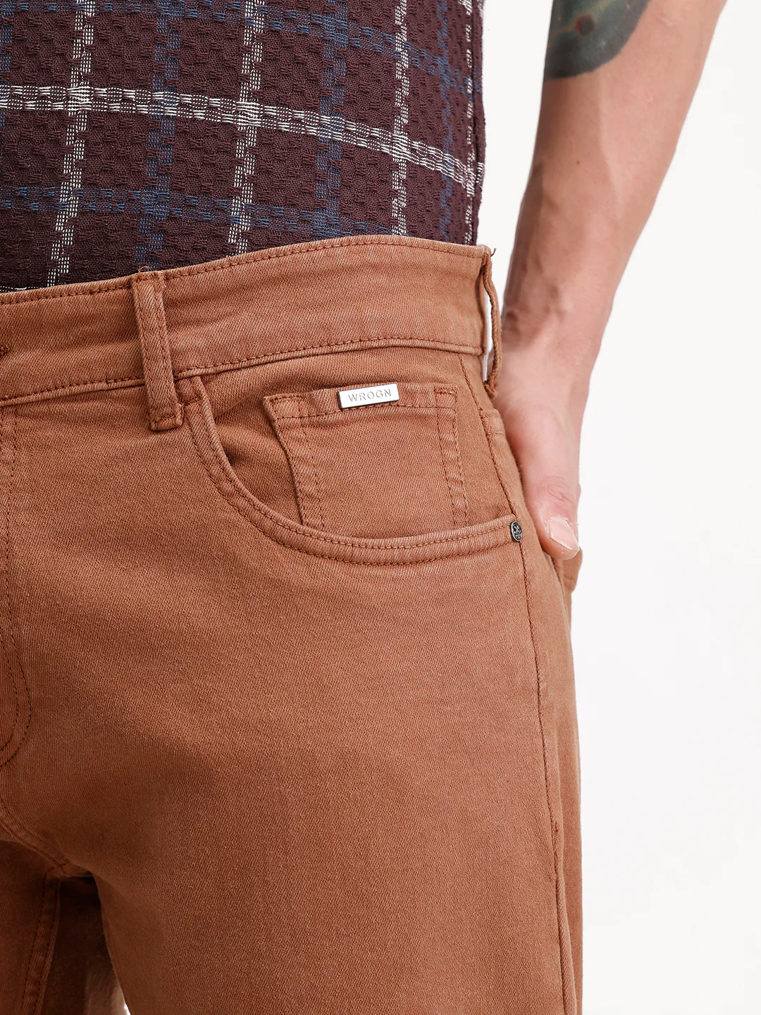 Solid Skinny Crop Denim Jeans | Brown - Image 5