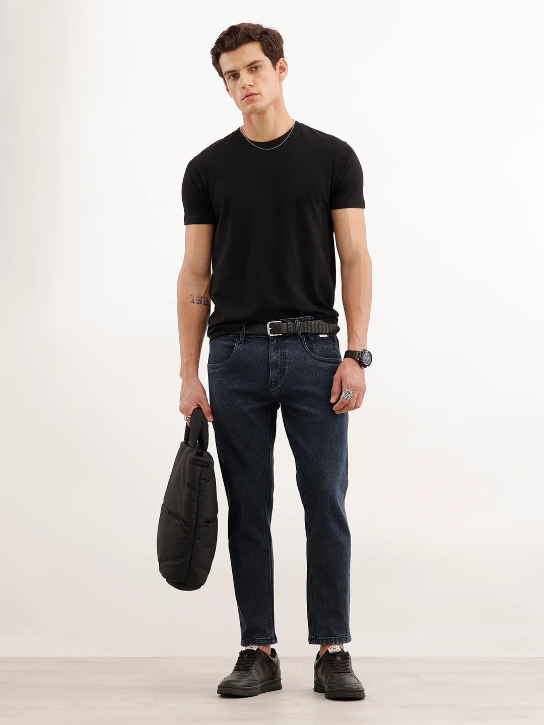 Solid Skinny Crop Denim Jeans  | Dark Blue - Image 2