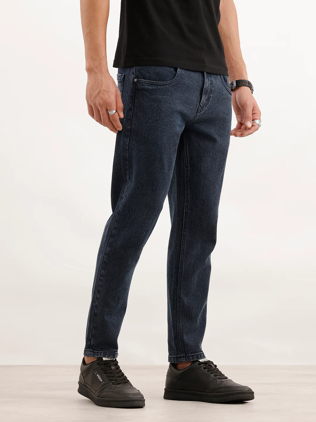 Solid Skinny Crop Denim Jeans  | Dark Blue - Image 4
