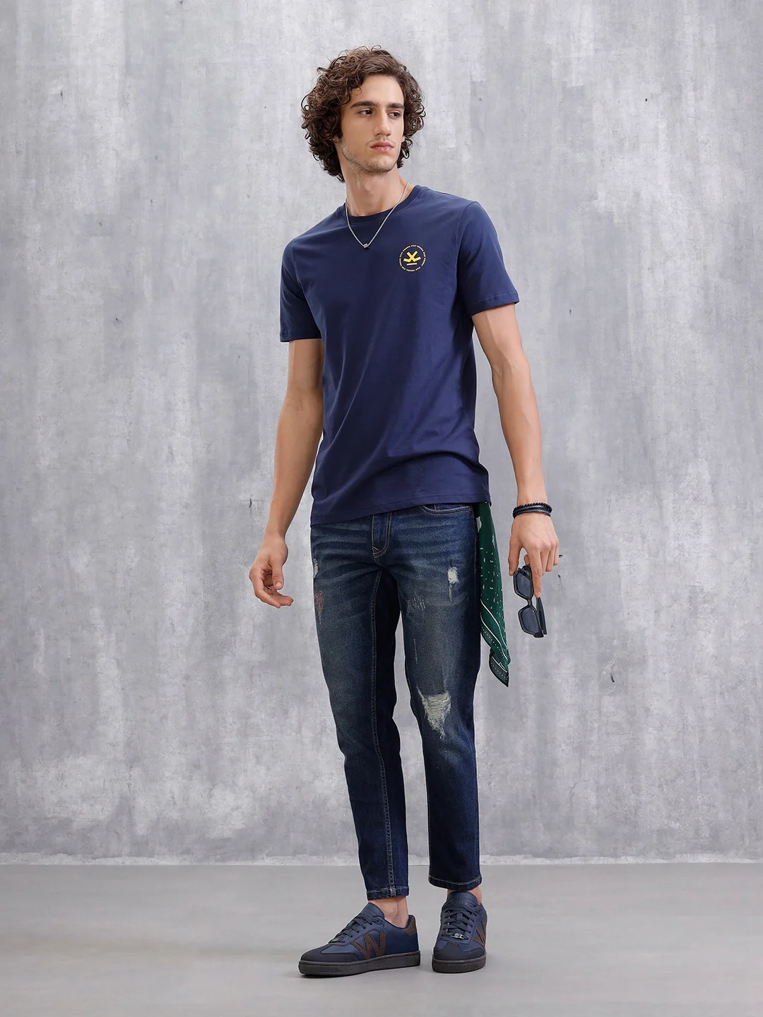 Solid Skinny Crop Distressed Jeans | Blue - Image 3