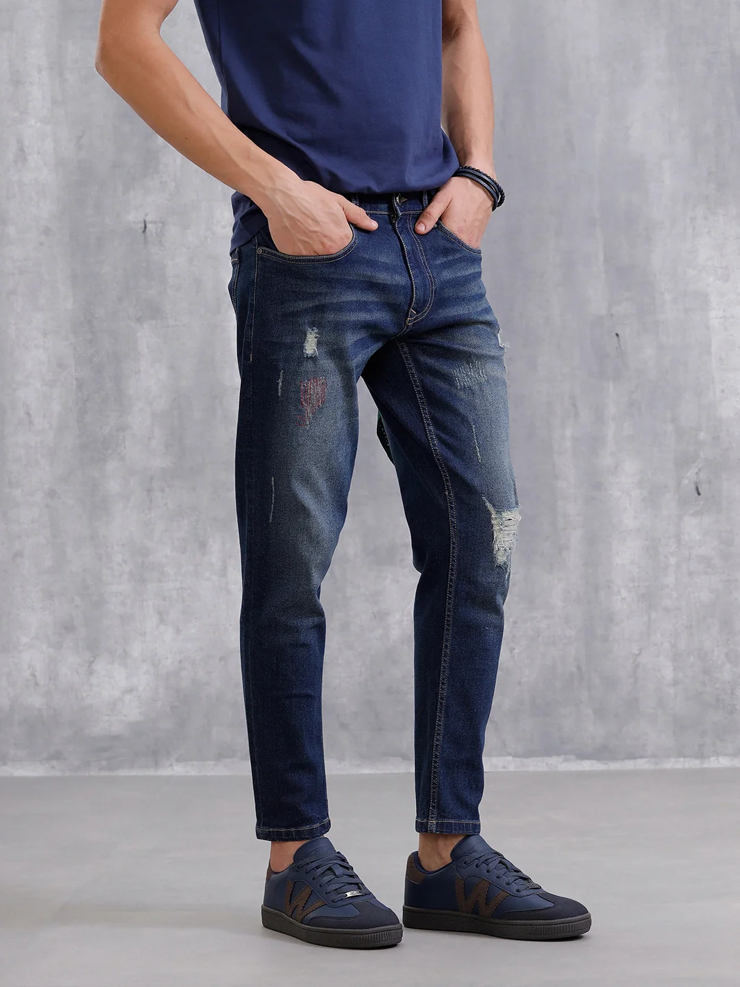 Solid Skinny Crop Distressed Jeans | Blue - Image 5