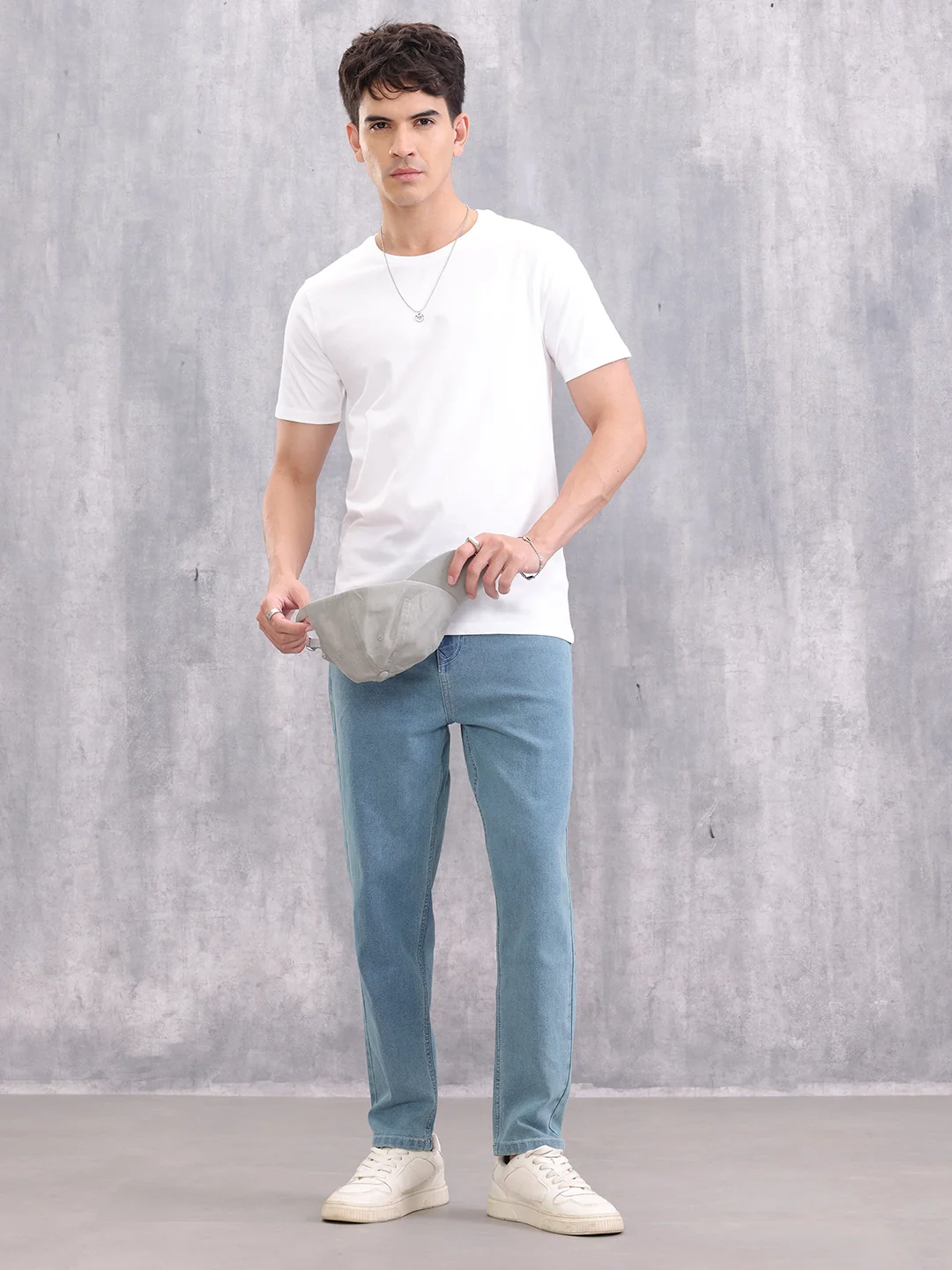 Solid Slim Cropped Denim Jeans | Blue - Image 2