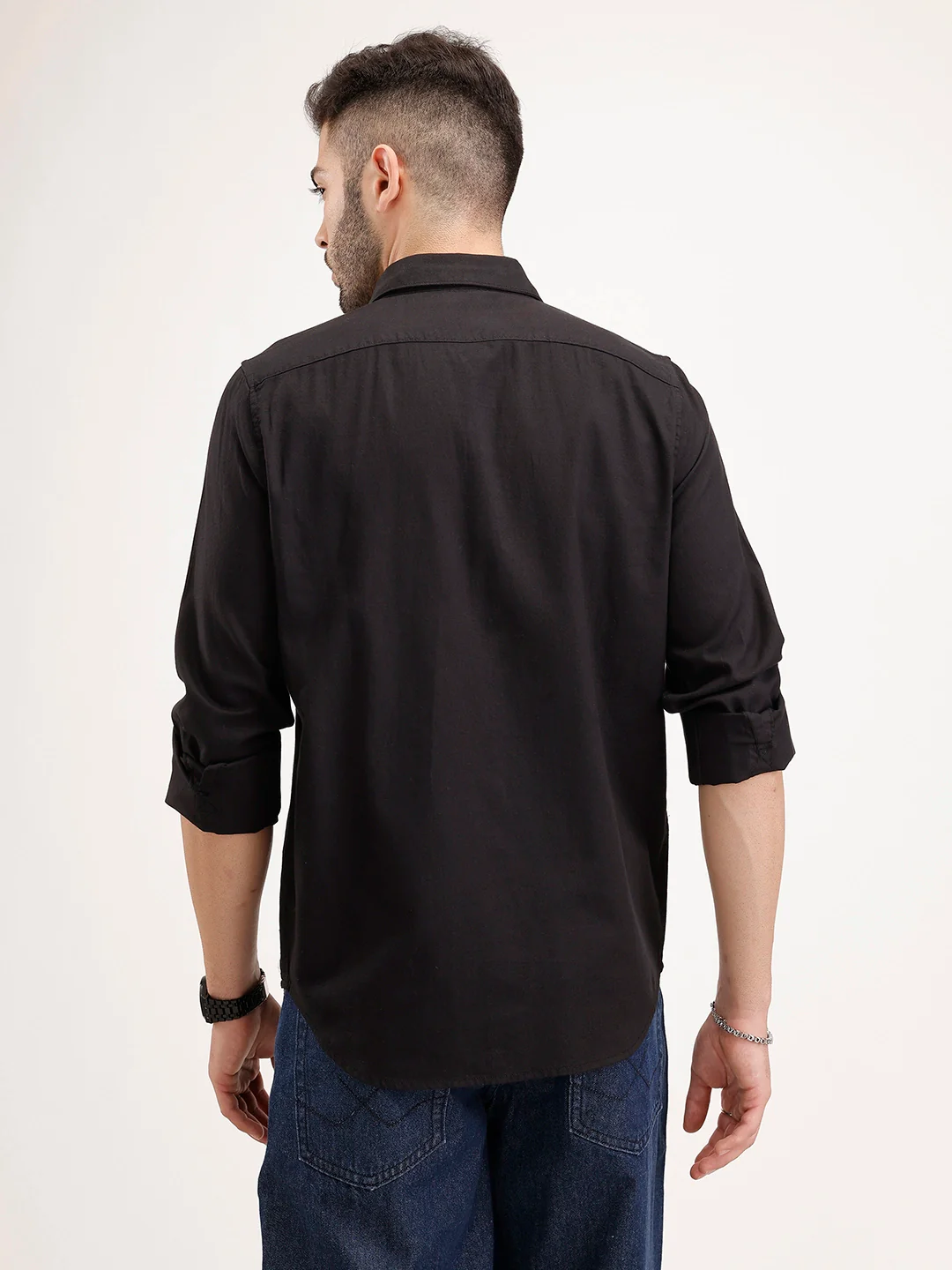 Solid Slim Fit 100% Cotton Shirt | Black - Image 3