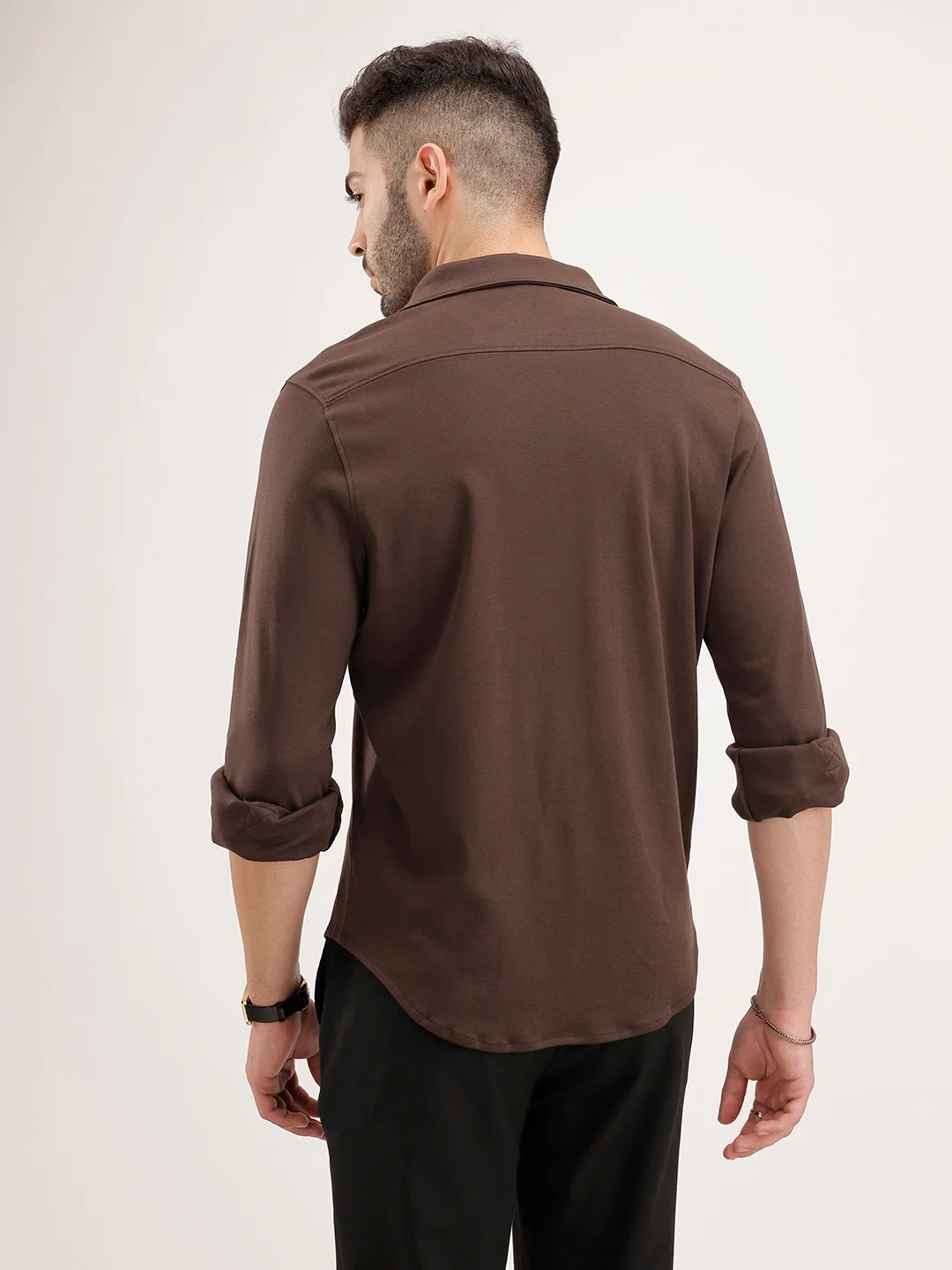 Solid Slim Fit 100% Cotton Shirt | Brown - Image 3