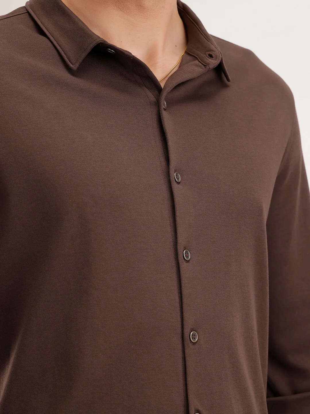 Solid Slim Fit 100% Cotton Shirt | Brown - Image 5