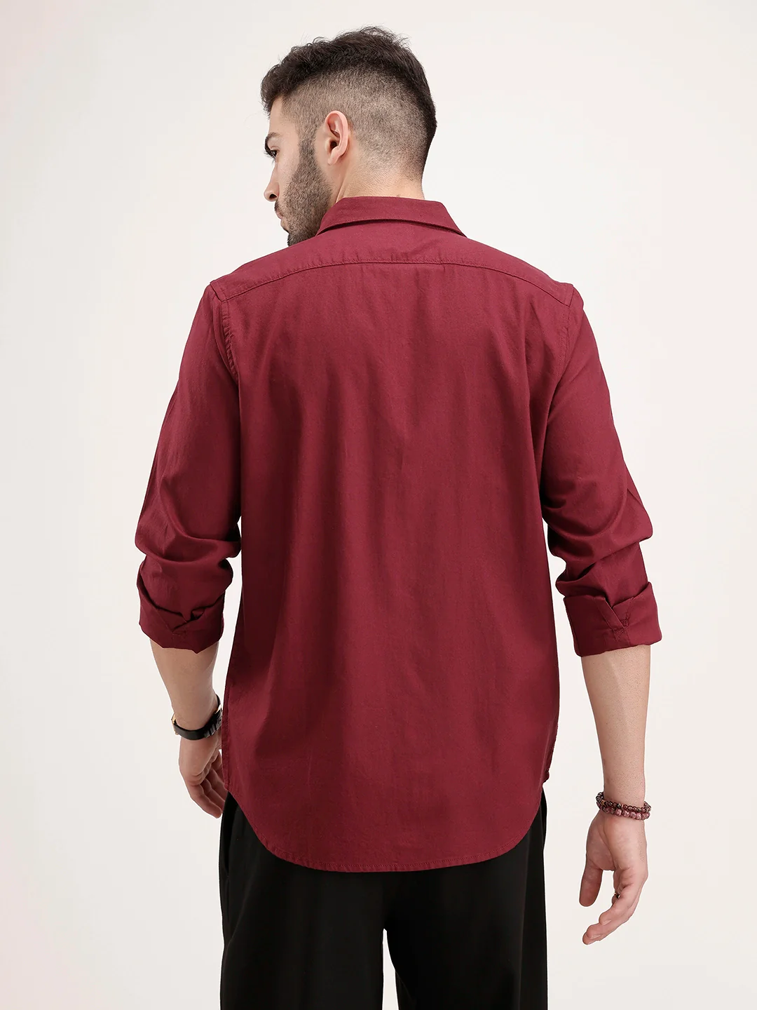 Solid Slim Fit 100% Cotton Shirt | Maroon - Image 3